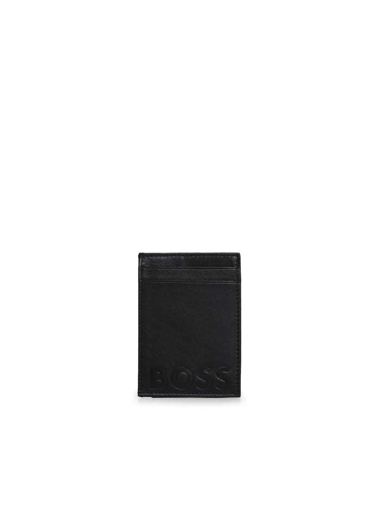 Hugo Boss Calfskin Card Holder In Black