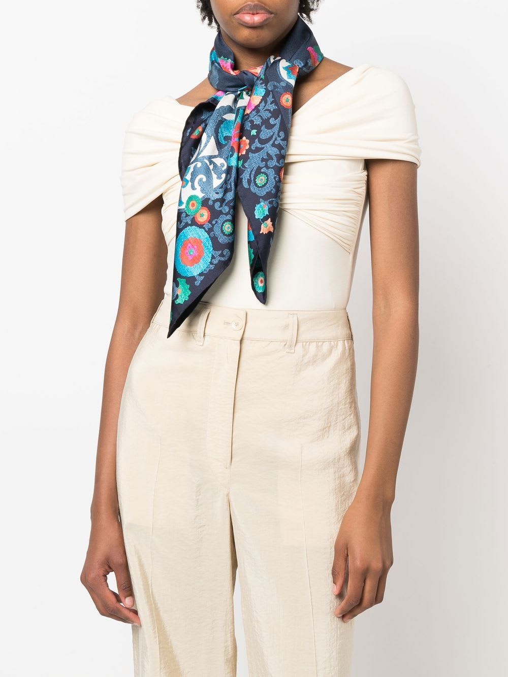 Ferragamo Printed Silk Foulard In Blue