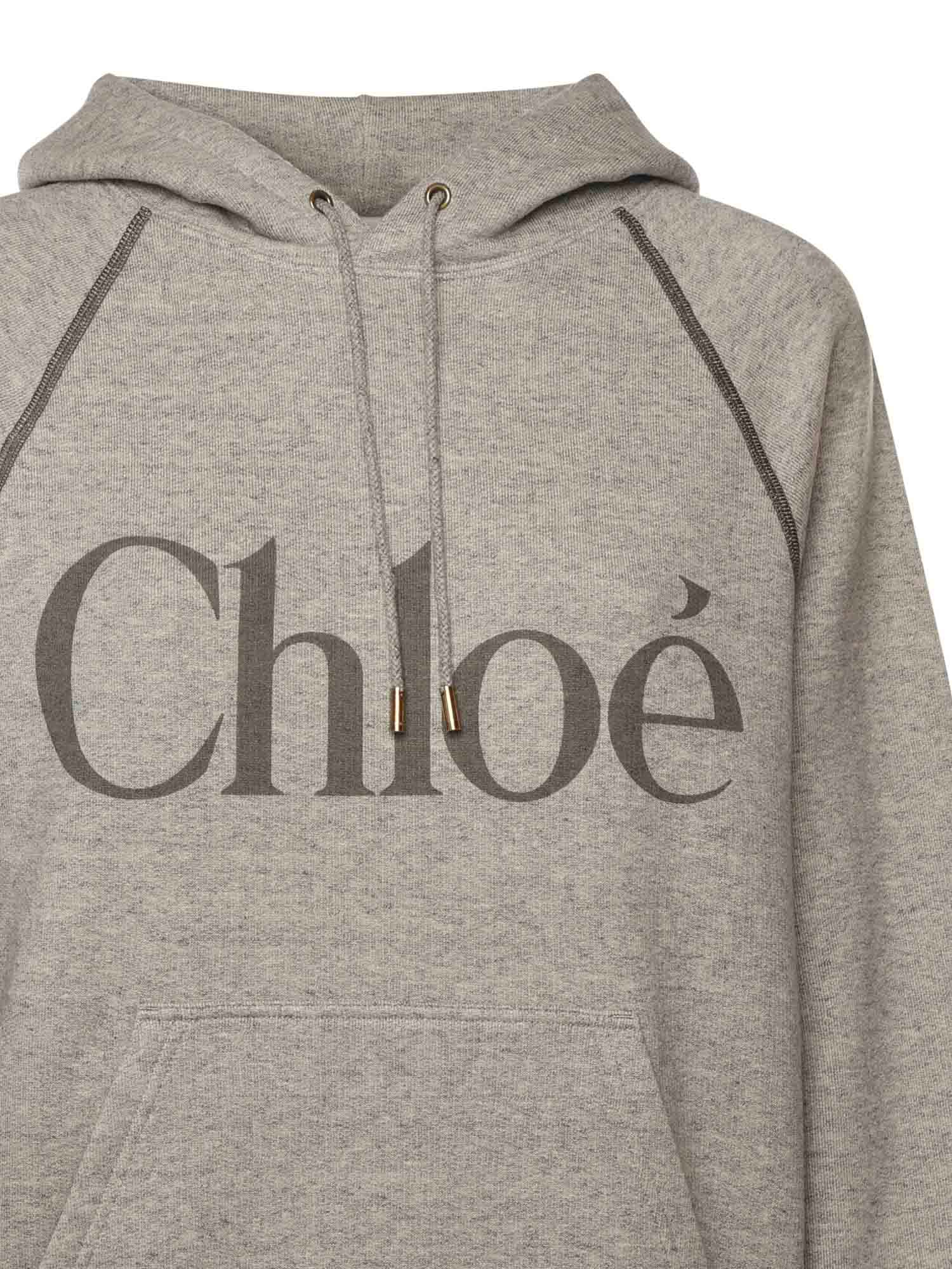 Chloé Cotton-blend Fleece Logo Sweatshirt In Gray