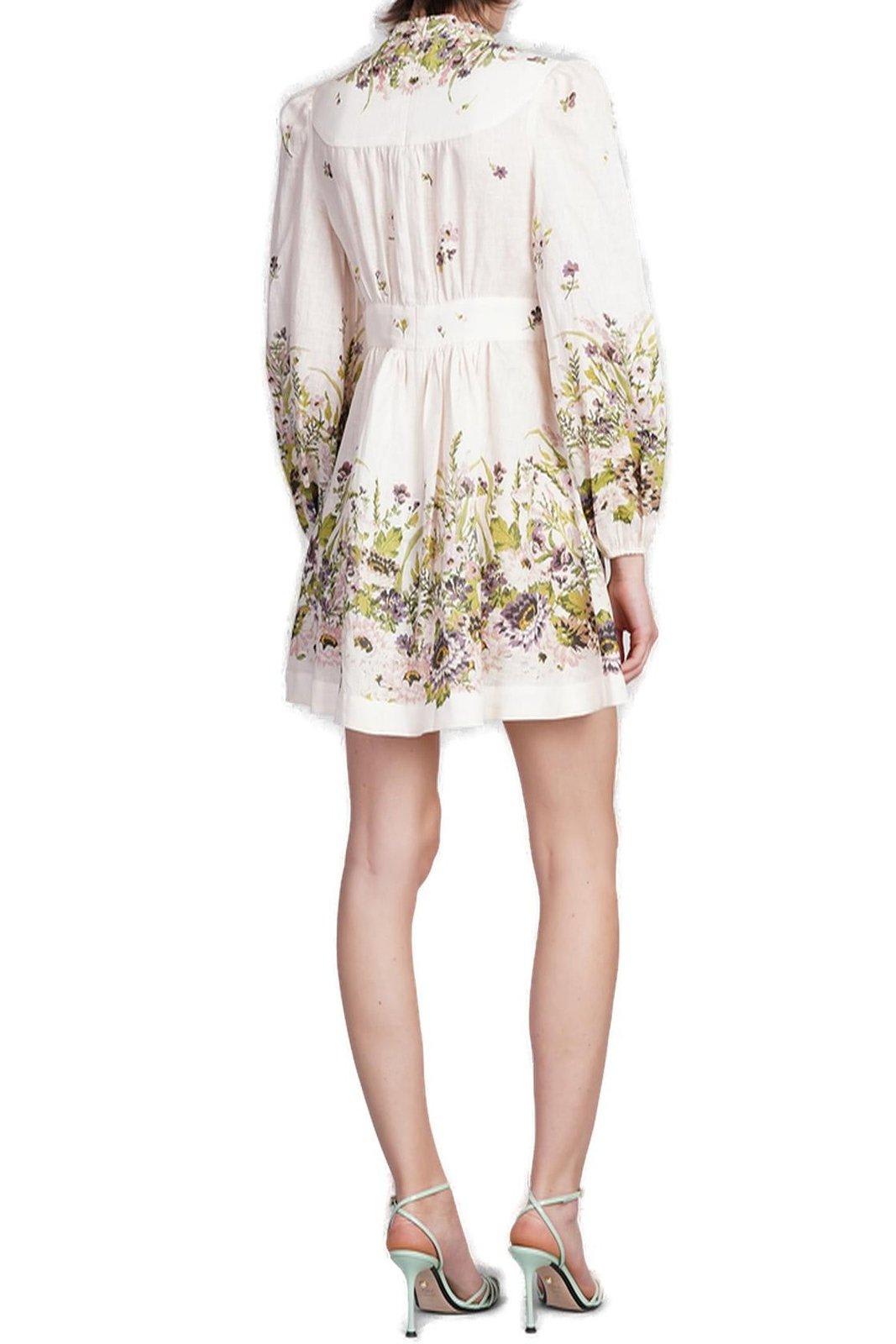 Shop Zimmermann Halliday Plunge Mini Dress In Neutro