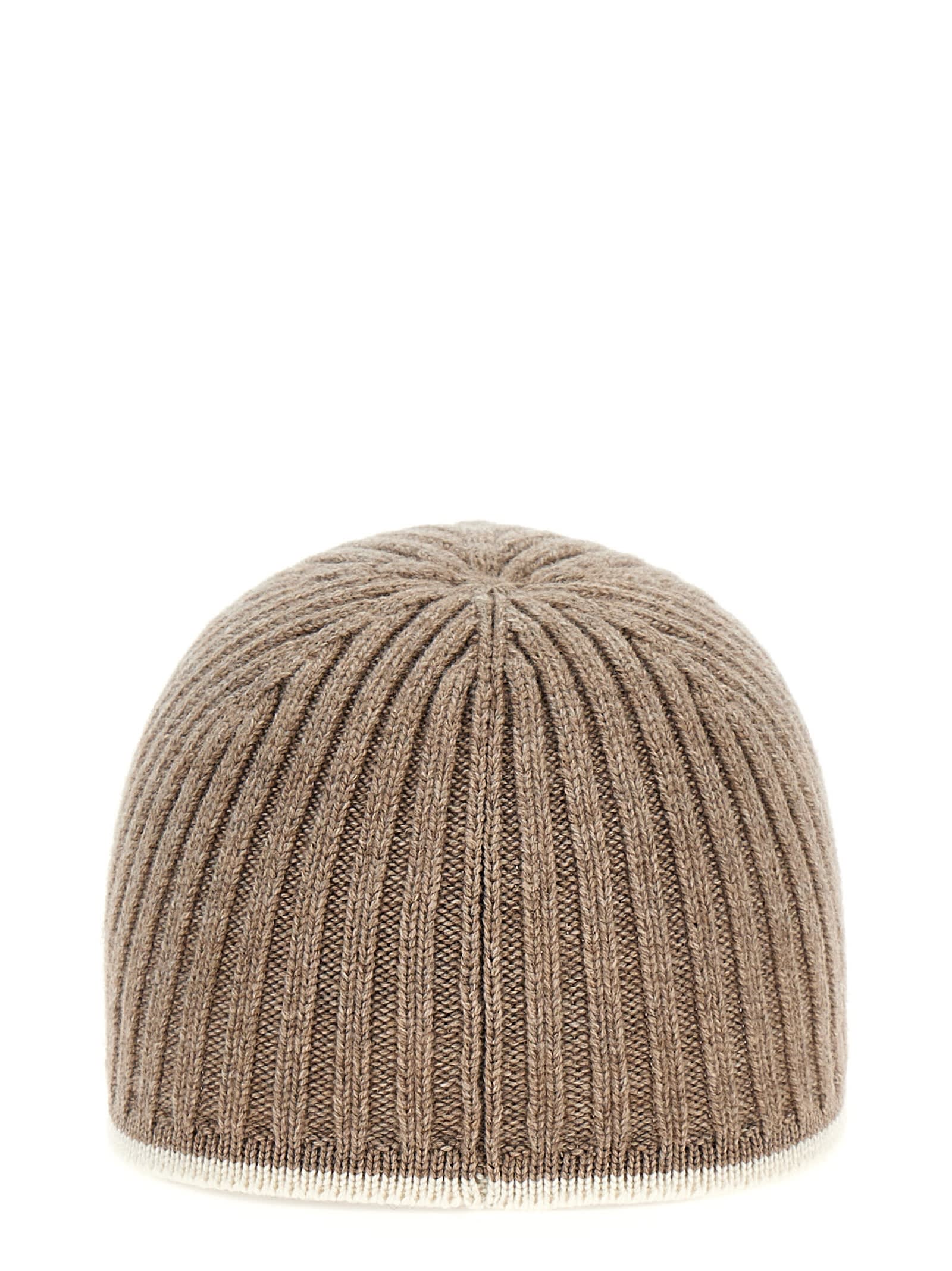 Shop Brunello Cucinelli Ribbed Knit Hat In Beige