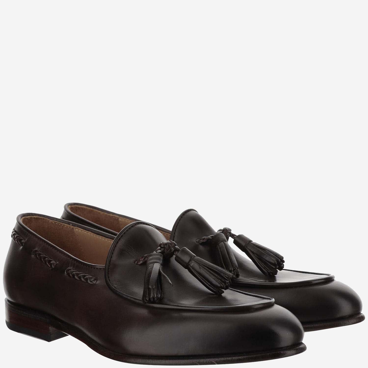 Shop Herve Chapelier Leather Loafers In Brown