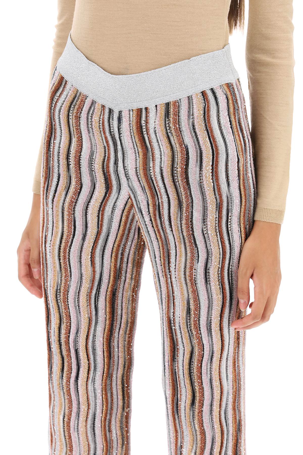 Shop Missoni Sequined Knit Pants With Wavy Motif In Multi Paill Orang Re (metallic)