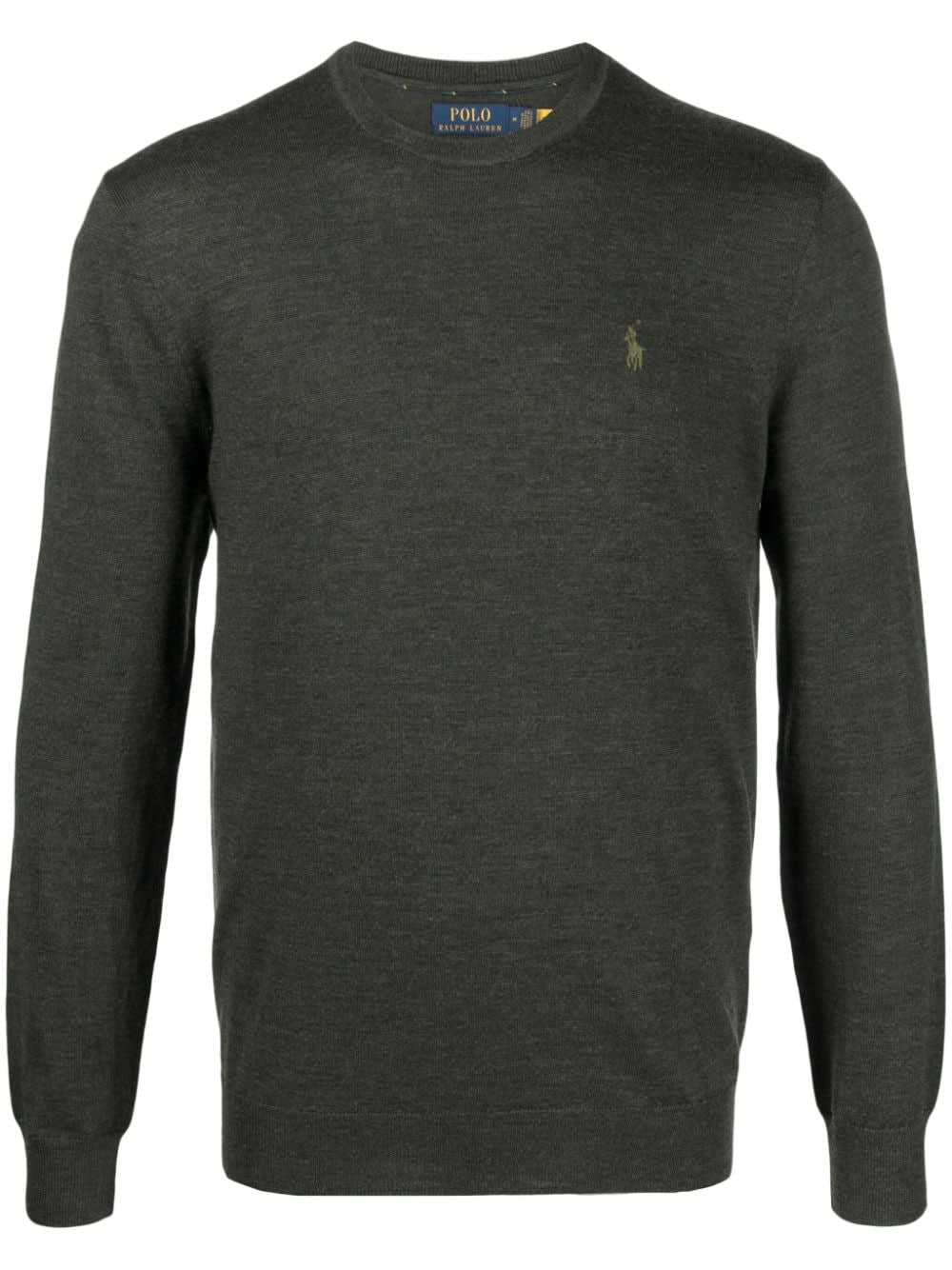 Shop Polo Ralph Lauren Long Sleeve Crew Neck Pullover In Olive Heather