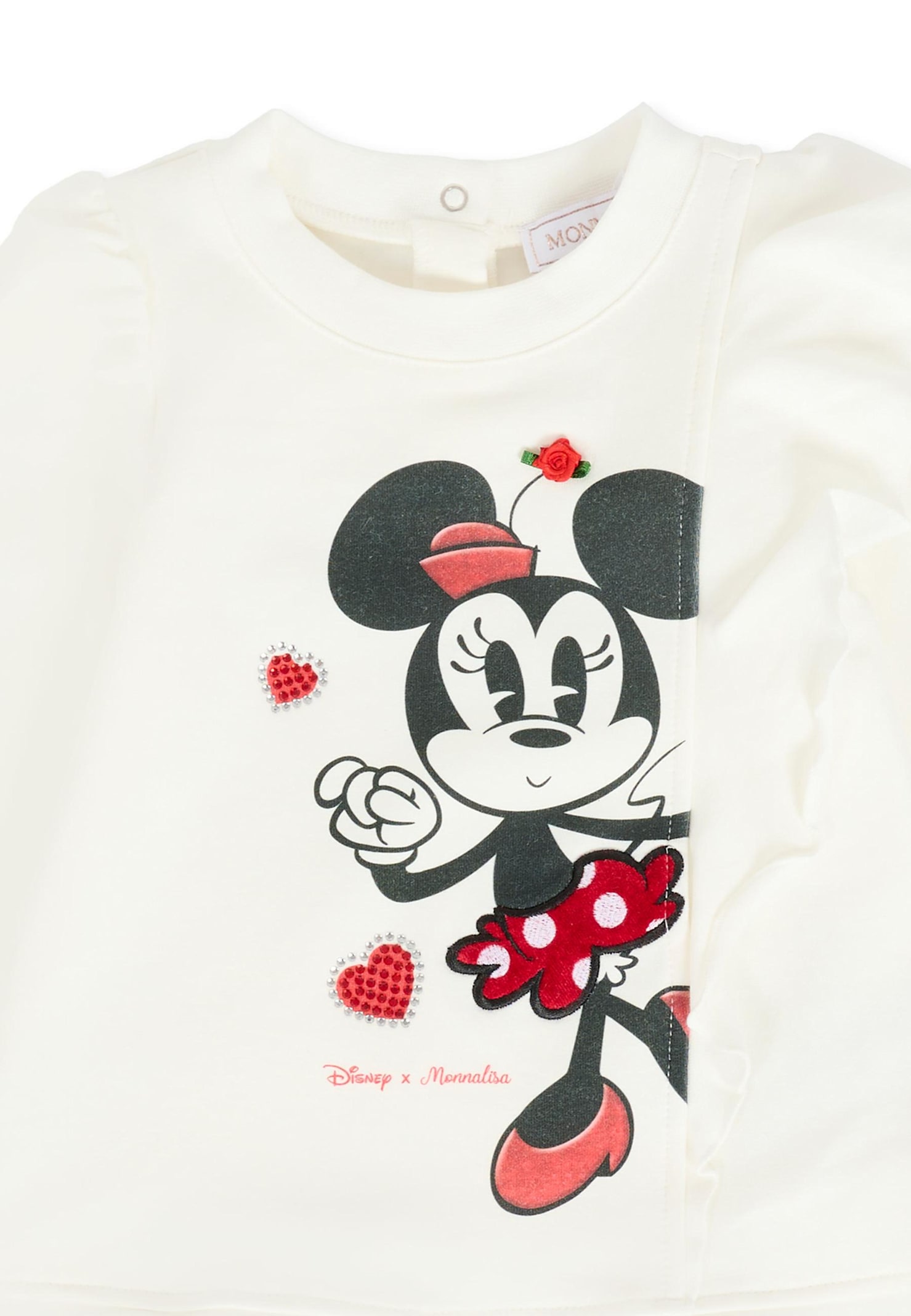 Monnalisa Ivory Dress For Baby Girl With Minnie In White