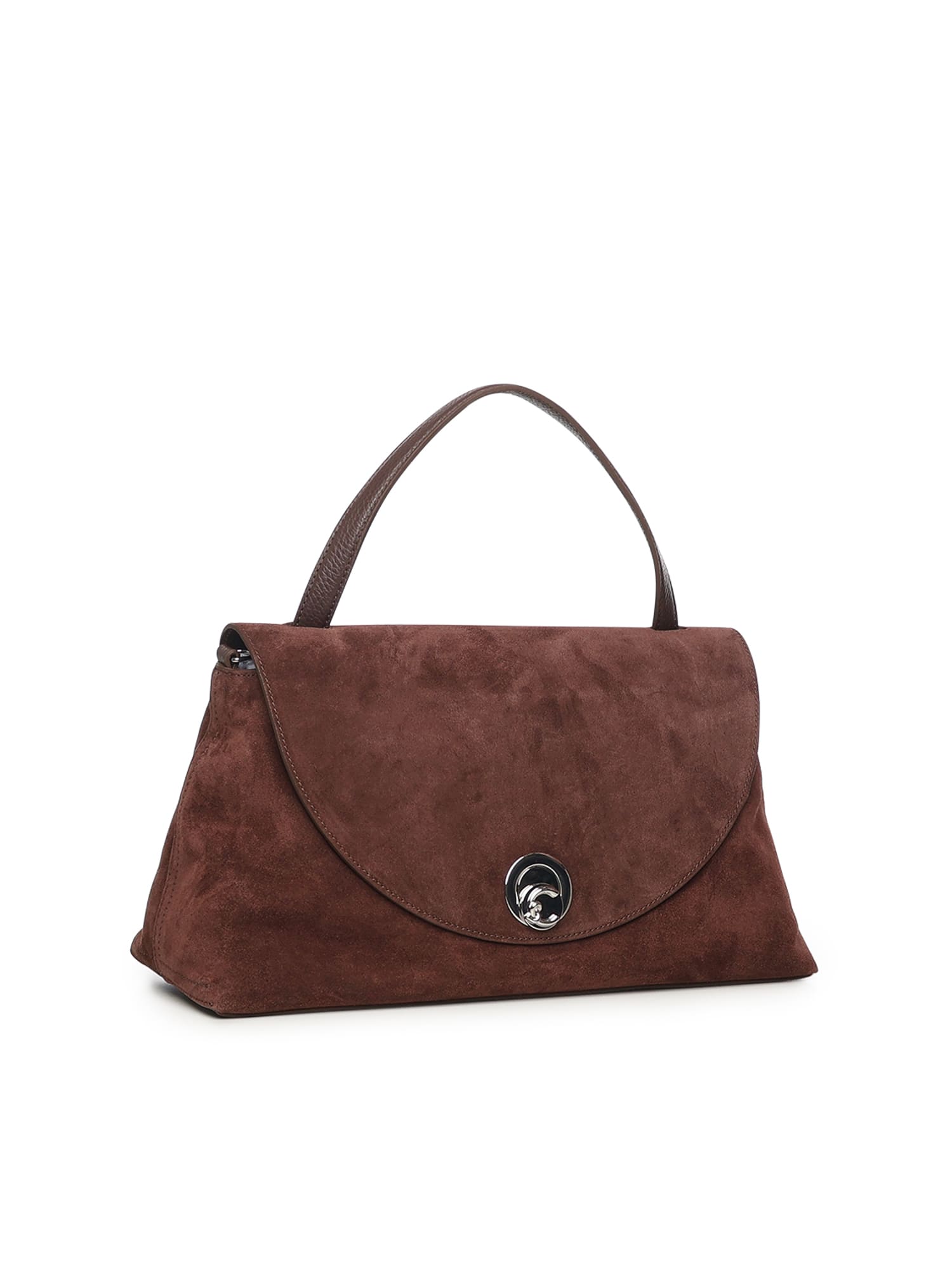 Coccinelle Suede Leather Shoulder Bag With Top Handle In Brown