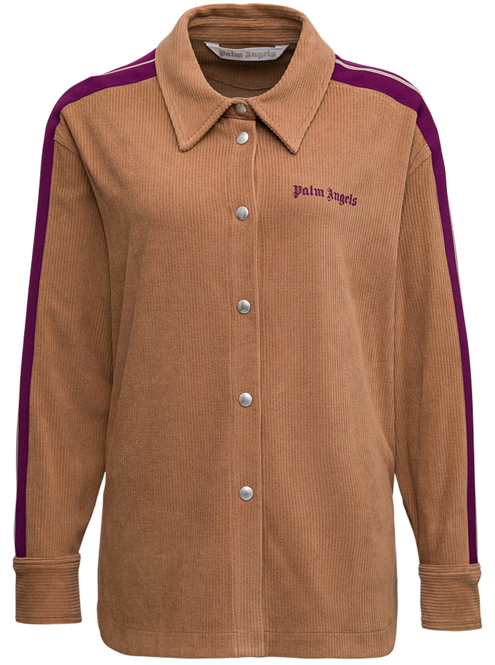Palm Angels Beige And Purple Cotton Blend Track Shirt