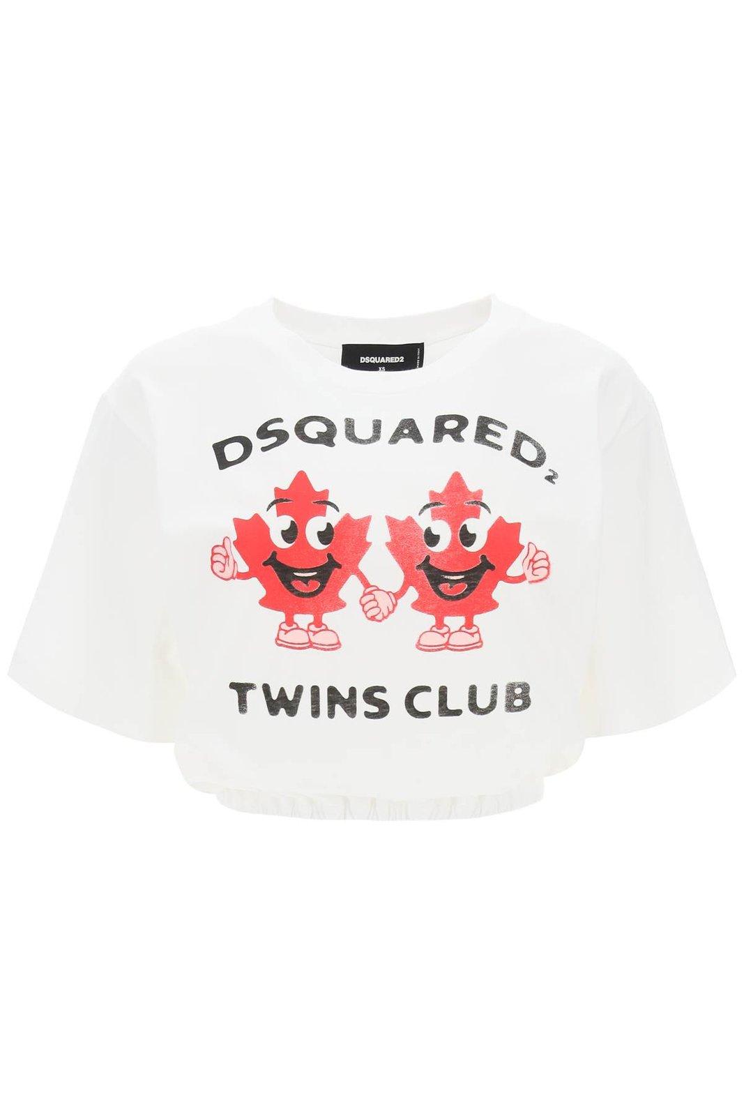 Shop Dsquared2 Twins Club Print Cropped T-shirt