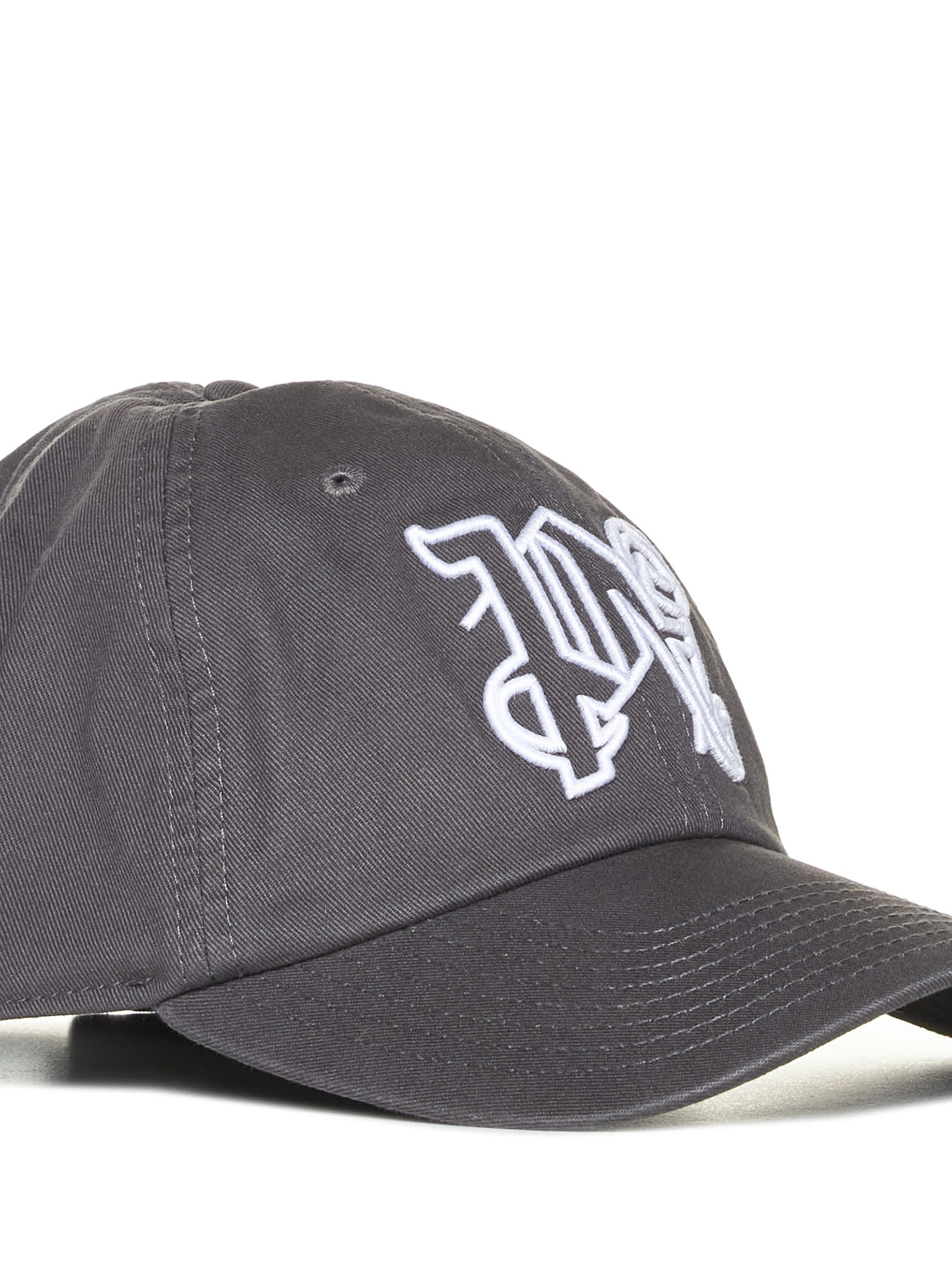 Shop Palm Angels Hat In Dark Grey White