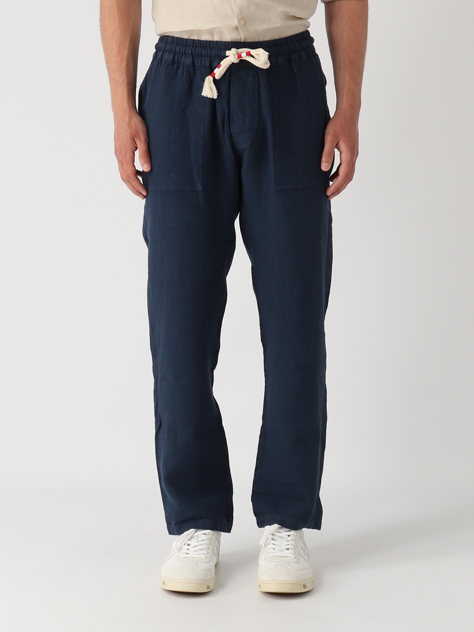 Shop Mc2 Saint Barth Pant With Colisse Linen Trousers In Navy