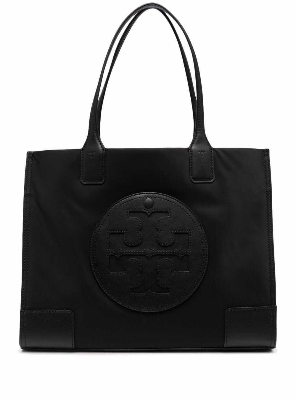 Shop Tory Burch Ella Small Black Tote Bag With Tonal Logo Detail In Nylon Woman