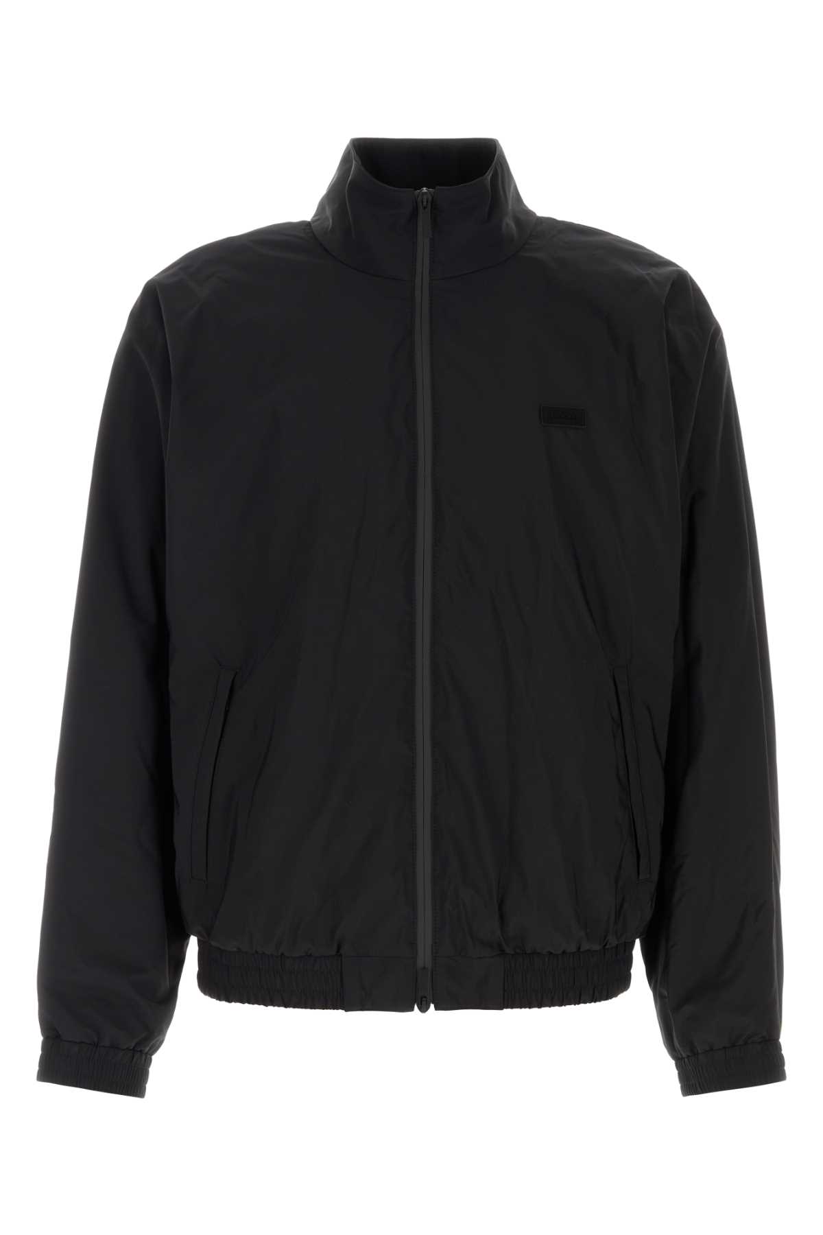 Ferragamo Wool Blend Jacket High Collar In Black