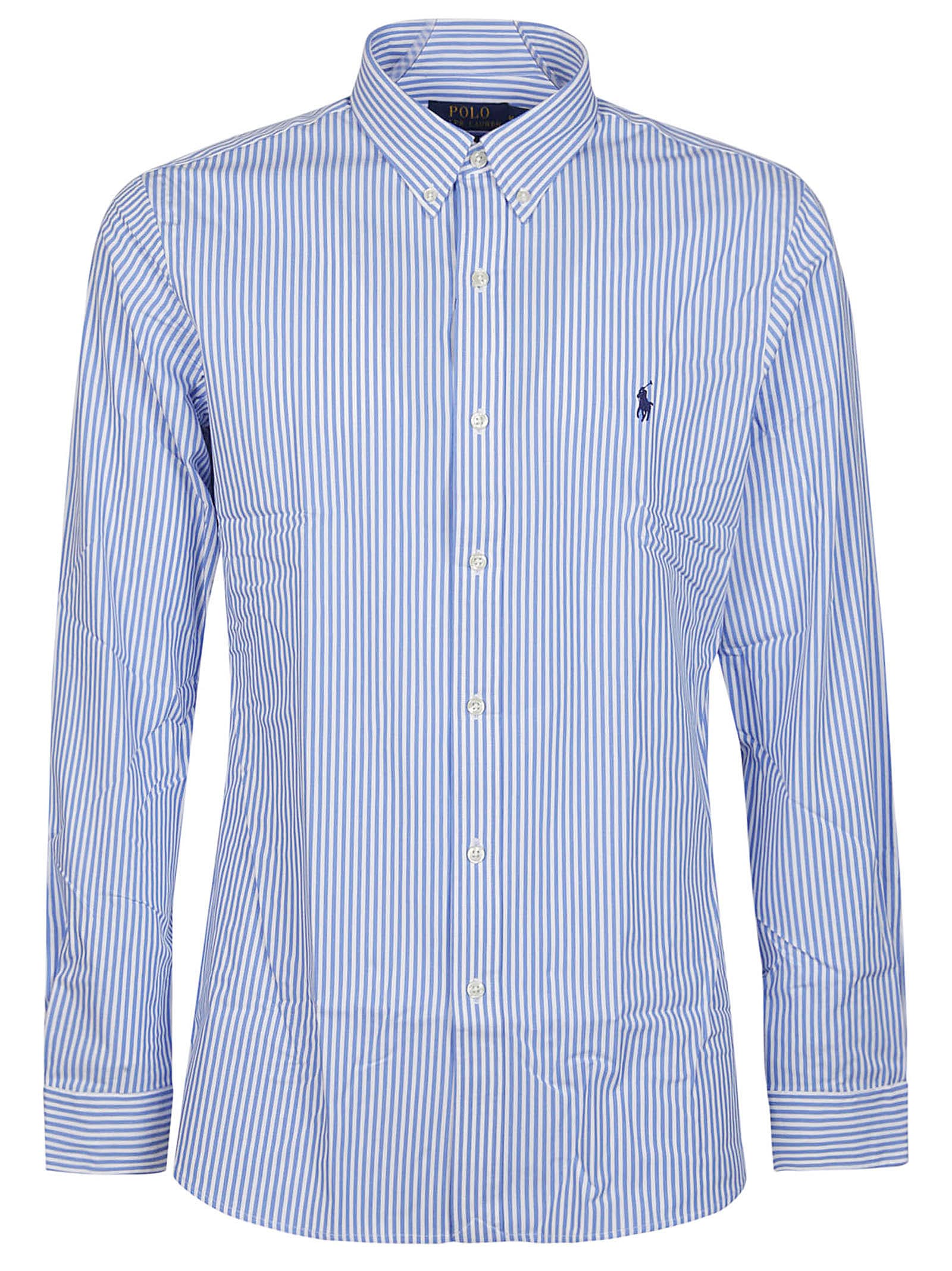 Shop Polo Ralph Lauren Long Sleeve Sport Shirt In Light Blue/white