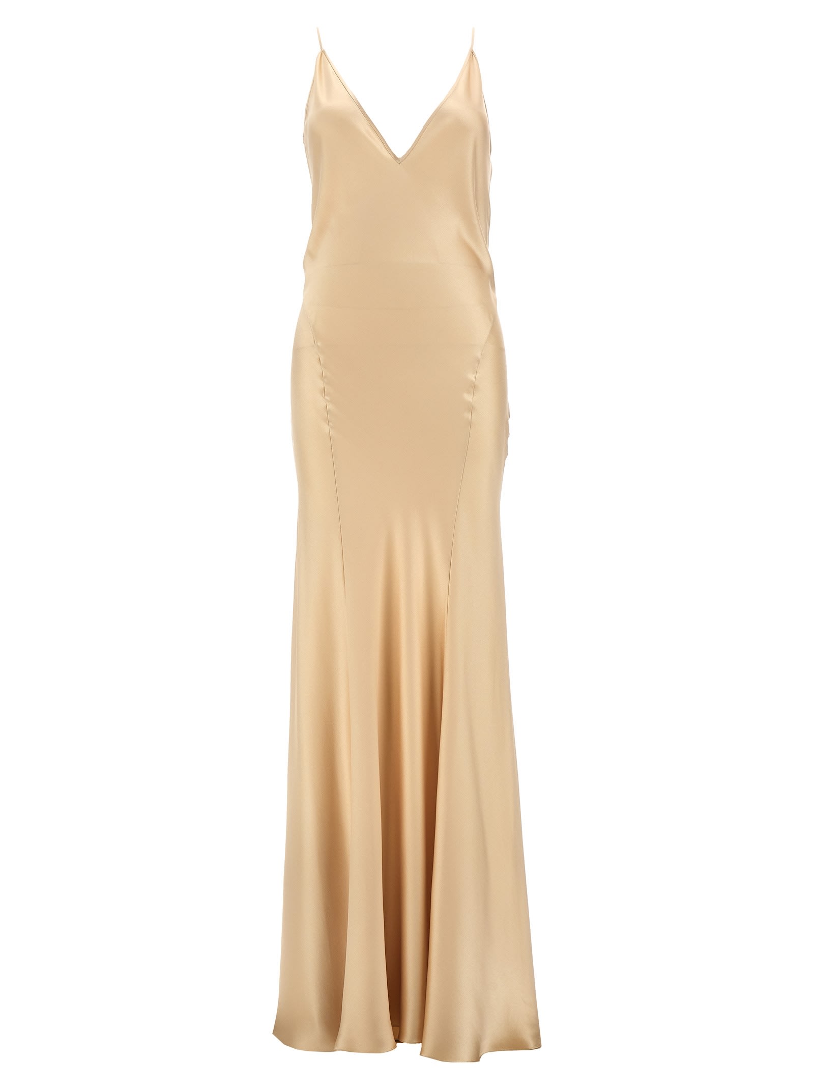 Shop Saint Laurent Satin Silk Dress In Beige