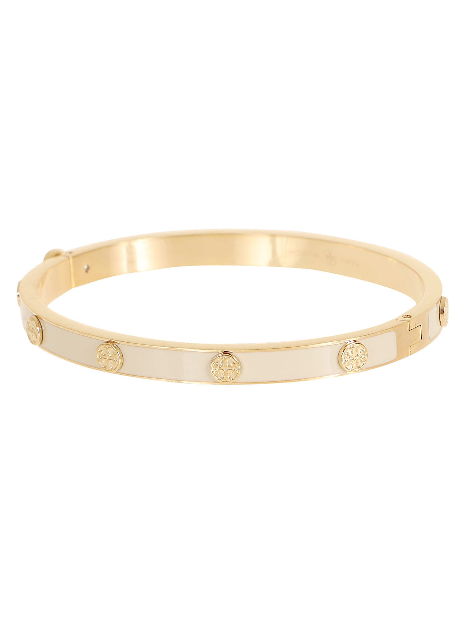 Shop Tory Burch Miller Stud Enamel 5mm Hinge Bracelet In Tory Gold New Ivory