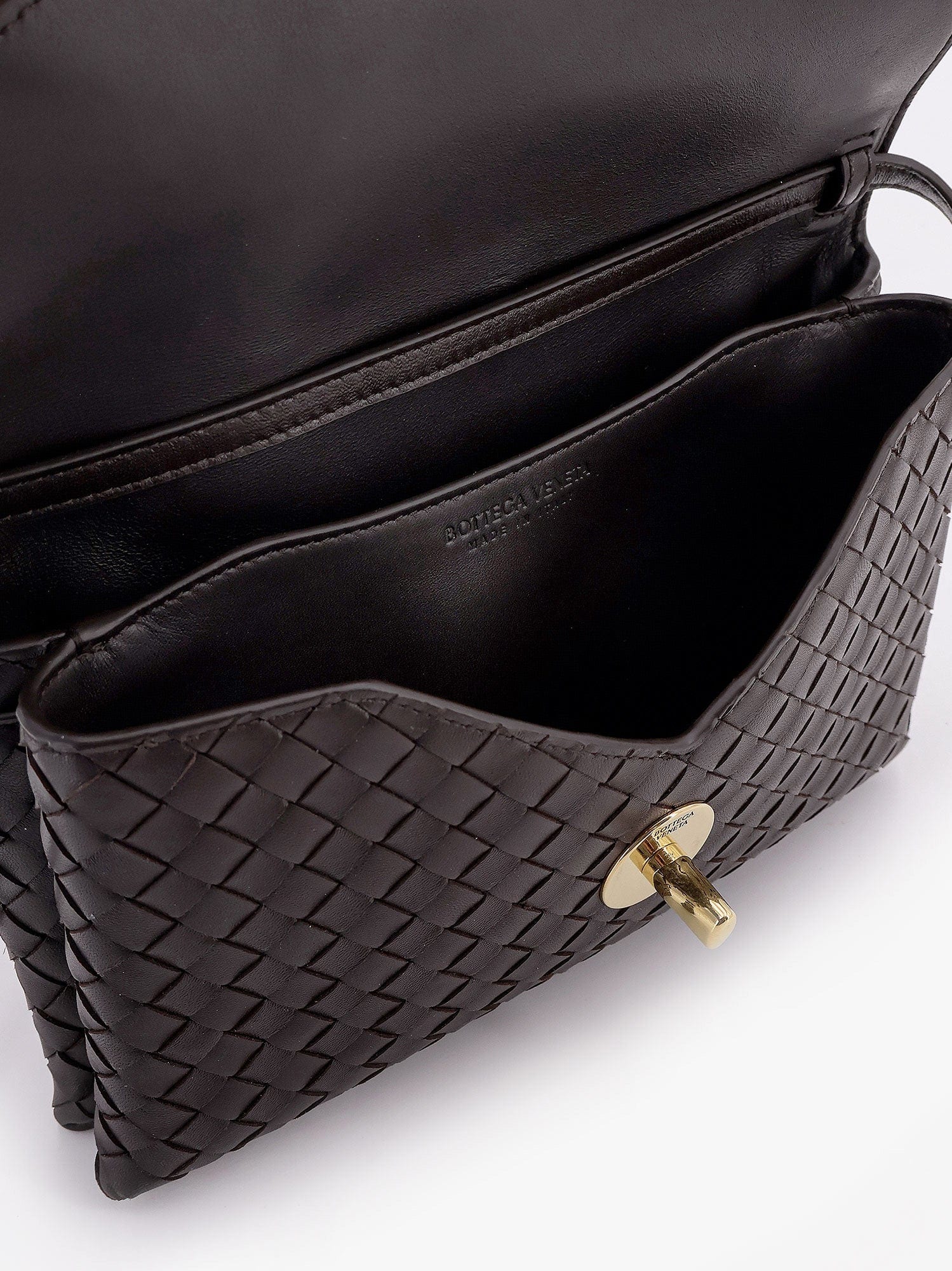 Bottega Veneta Women Knot Lock Leather Shoulder Bag With Intrecciato Motif In Brown