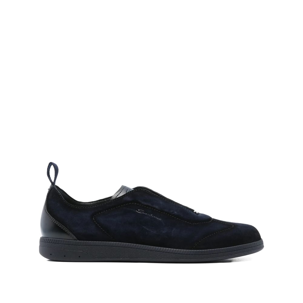 Santoni Lume Suede Low-top Sneakers In Blue