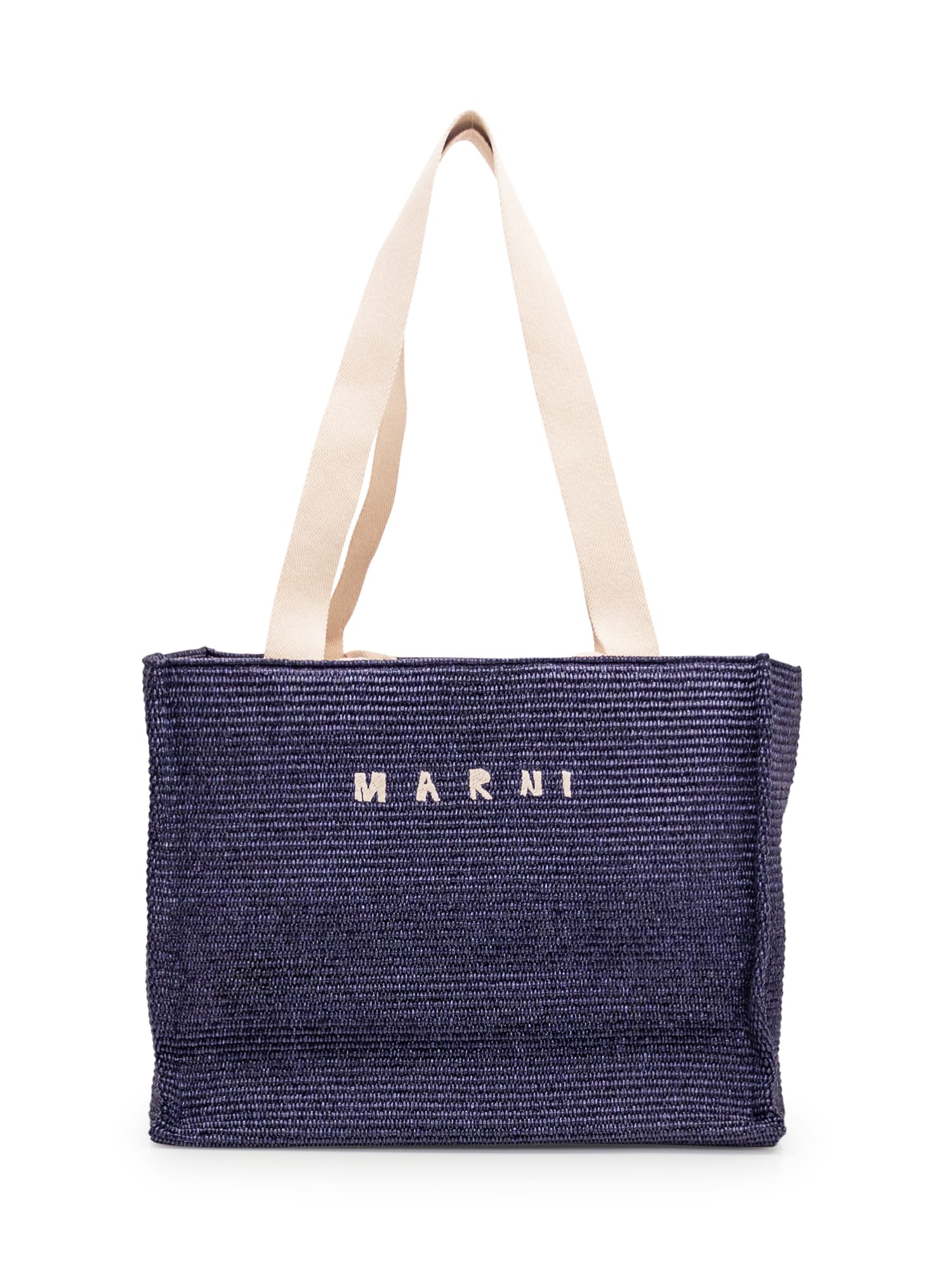 Shop Marni Large Bag In Raffia In Ultramarine