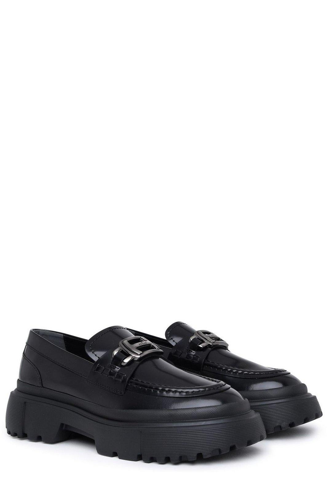 Shop Hogan Logo Plaque Round-toe Loafers In Black