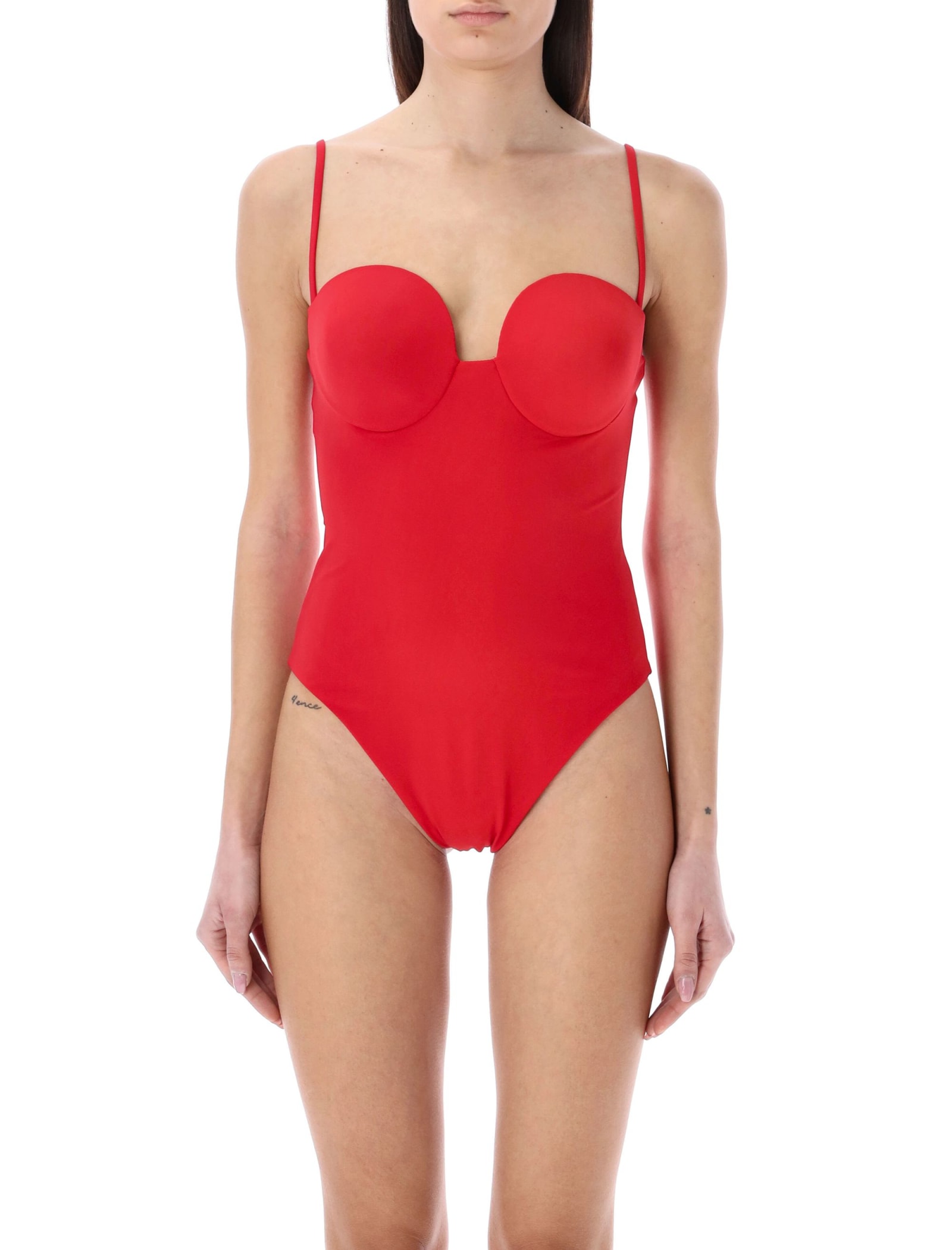 Shop Magda Butrym Retro Bustier Swimsuit In Red