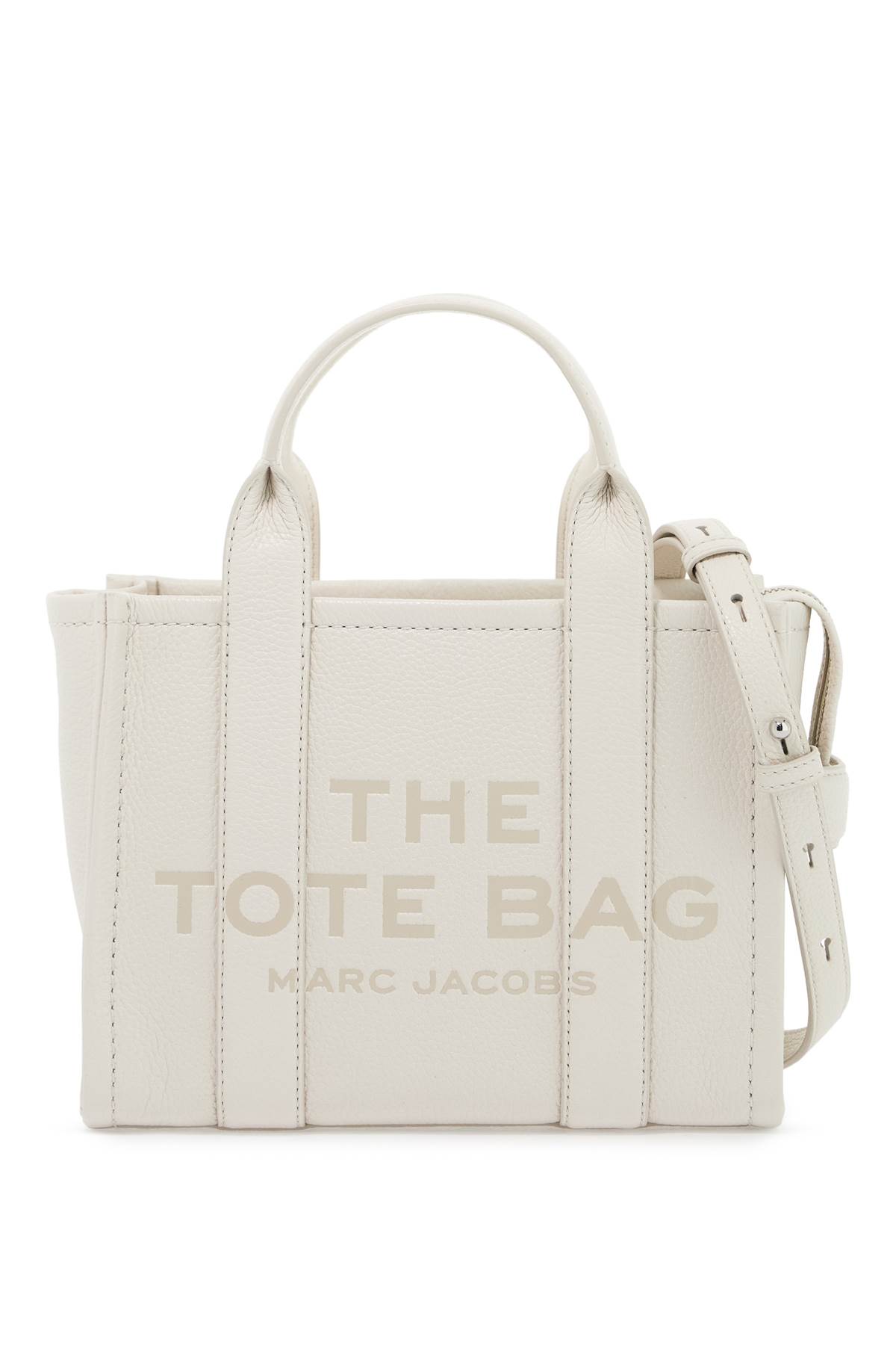 Shop Marc Jacobs The Leather Small Tote Bag In Cotton/silver