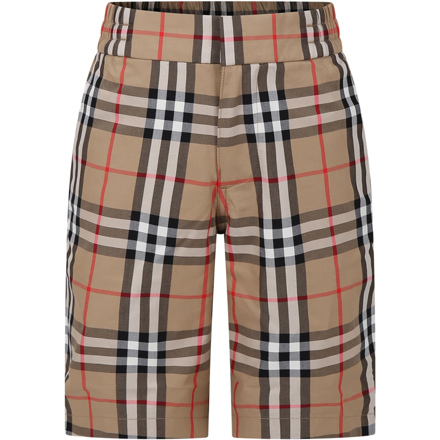 Shop Burberry Beige Shorts For Boy With Iconic All-over Vintage Check