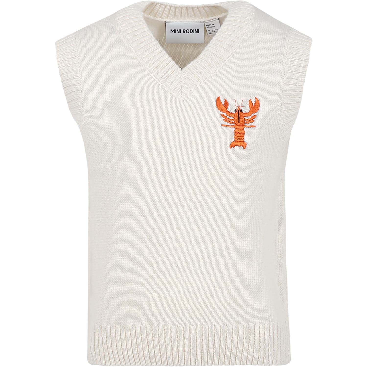 Mini Rodini Ivory Vest Sweater For Kids With Lobster