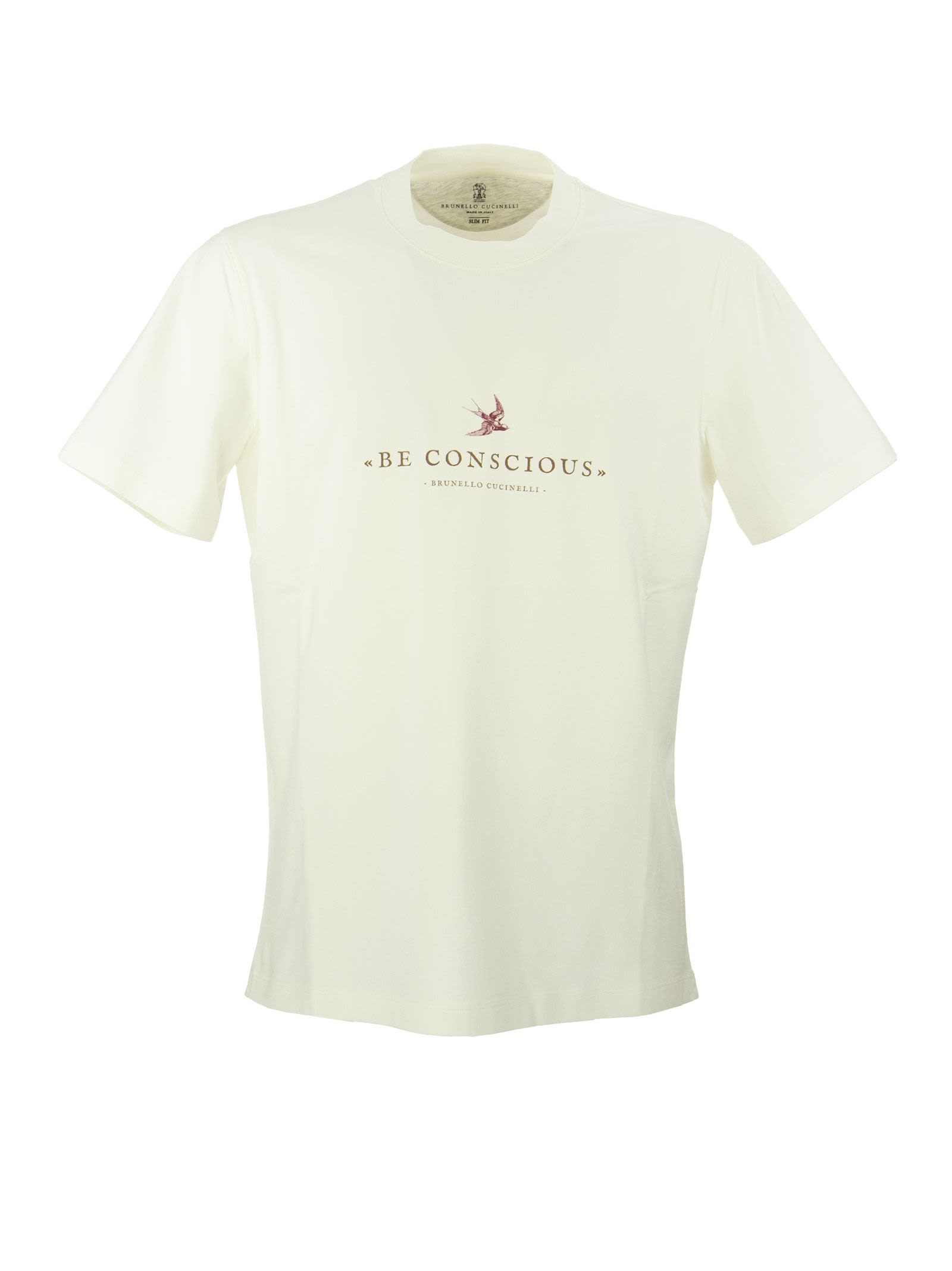 Brunello Cucinelli Cotton Jersey Slim Fit Crew Neck T-shirt With Print Off-white