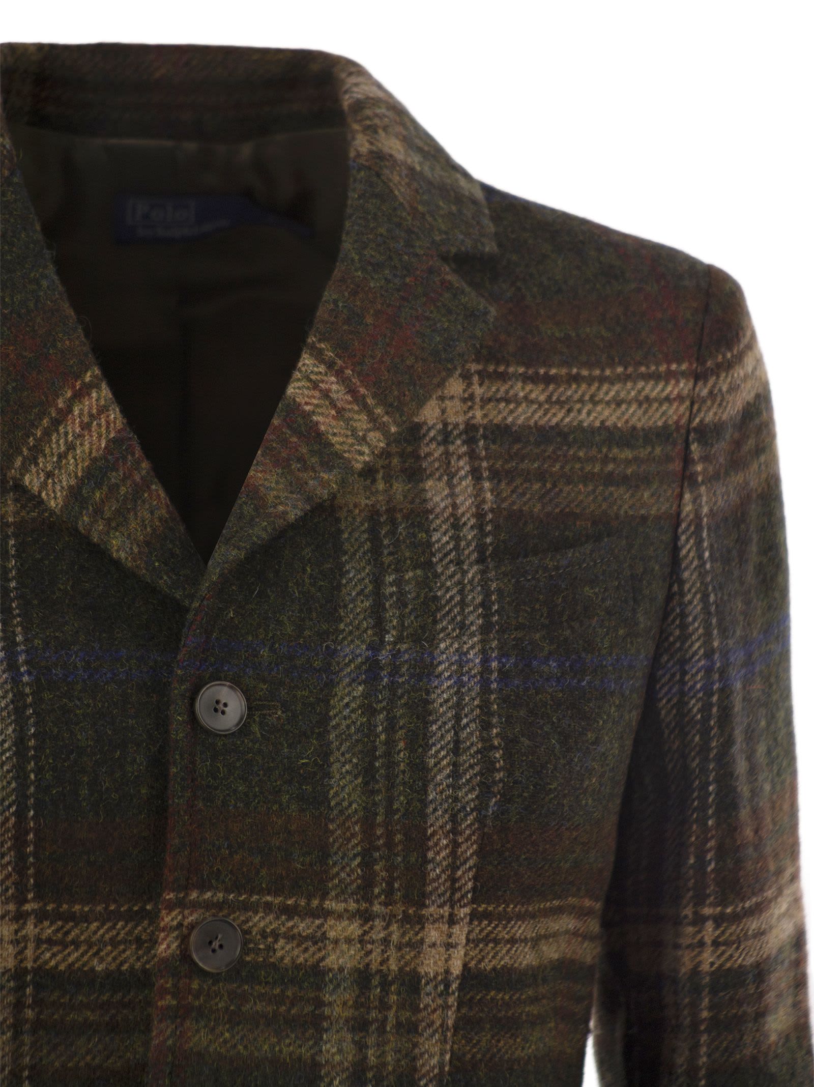 Shop Polo Ralph Lauren Plaid Wool Blazer In Military Green