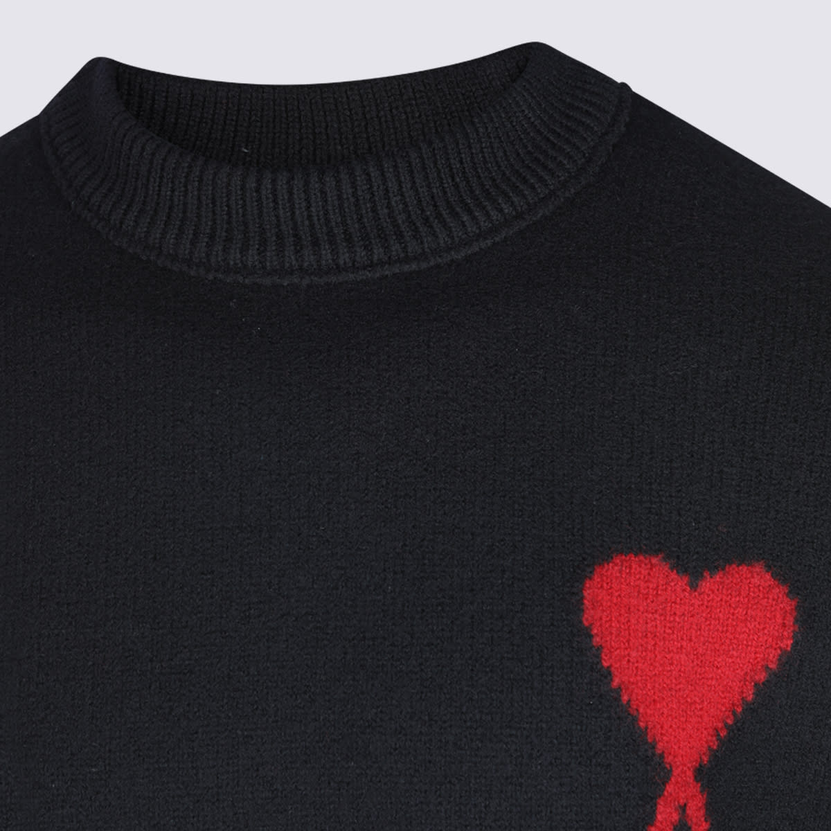 Ami Alexandre Mattiussi Ami Felted Wool Sweater With Heart And Logo Detail In Black
