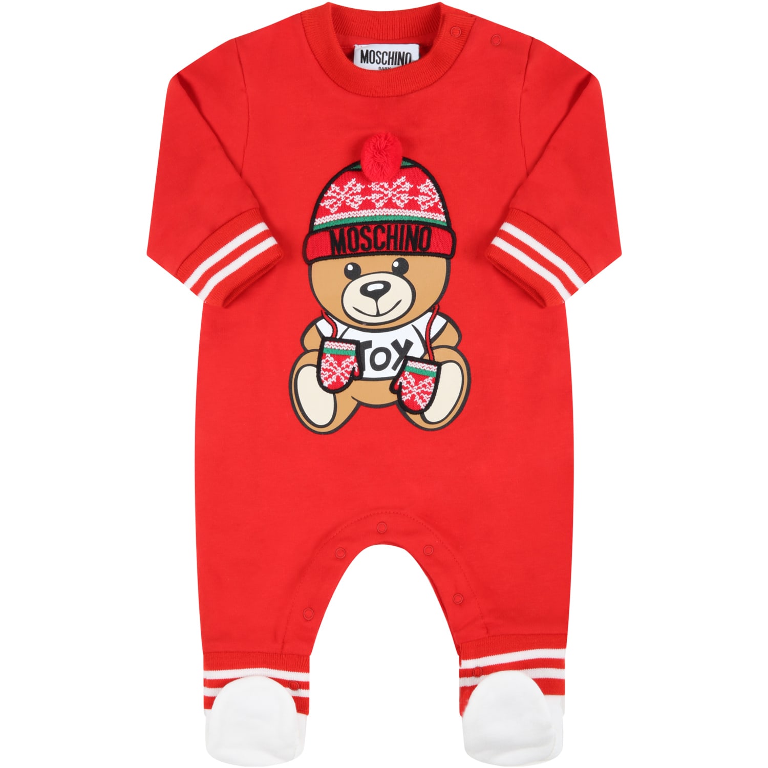 Moschino Red Babygrow For Baby Kids With Teddy Bear
