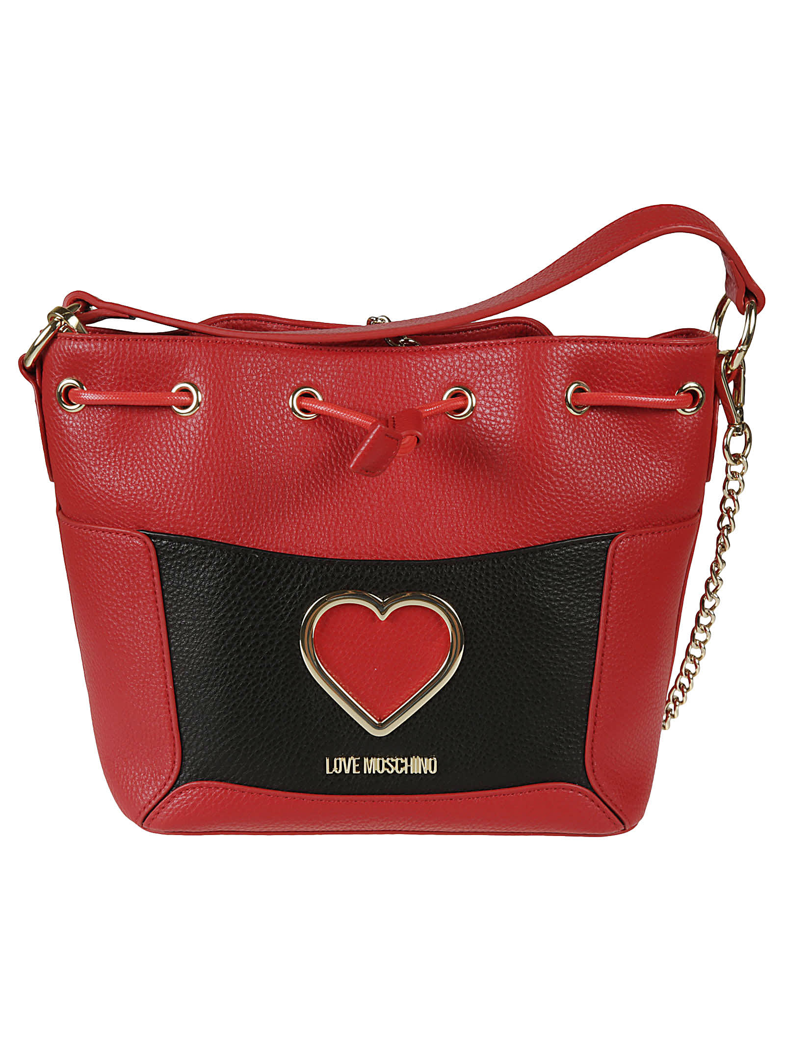 Love Moschino Embossed Heart Logo Drawstring Chain Shoulder Bag