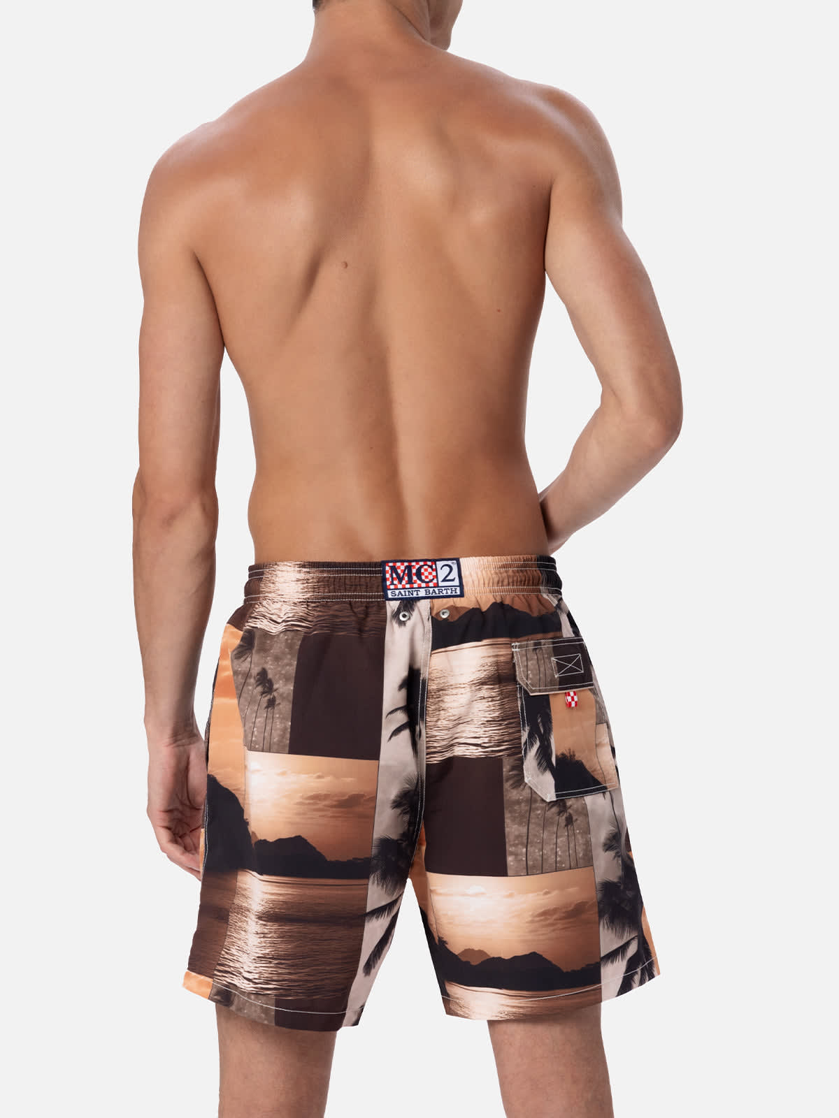 Mc2 Saint Barth Gustavia Photograph-print Swim Shorts In Brown