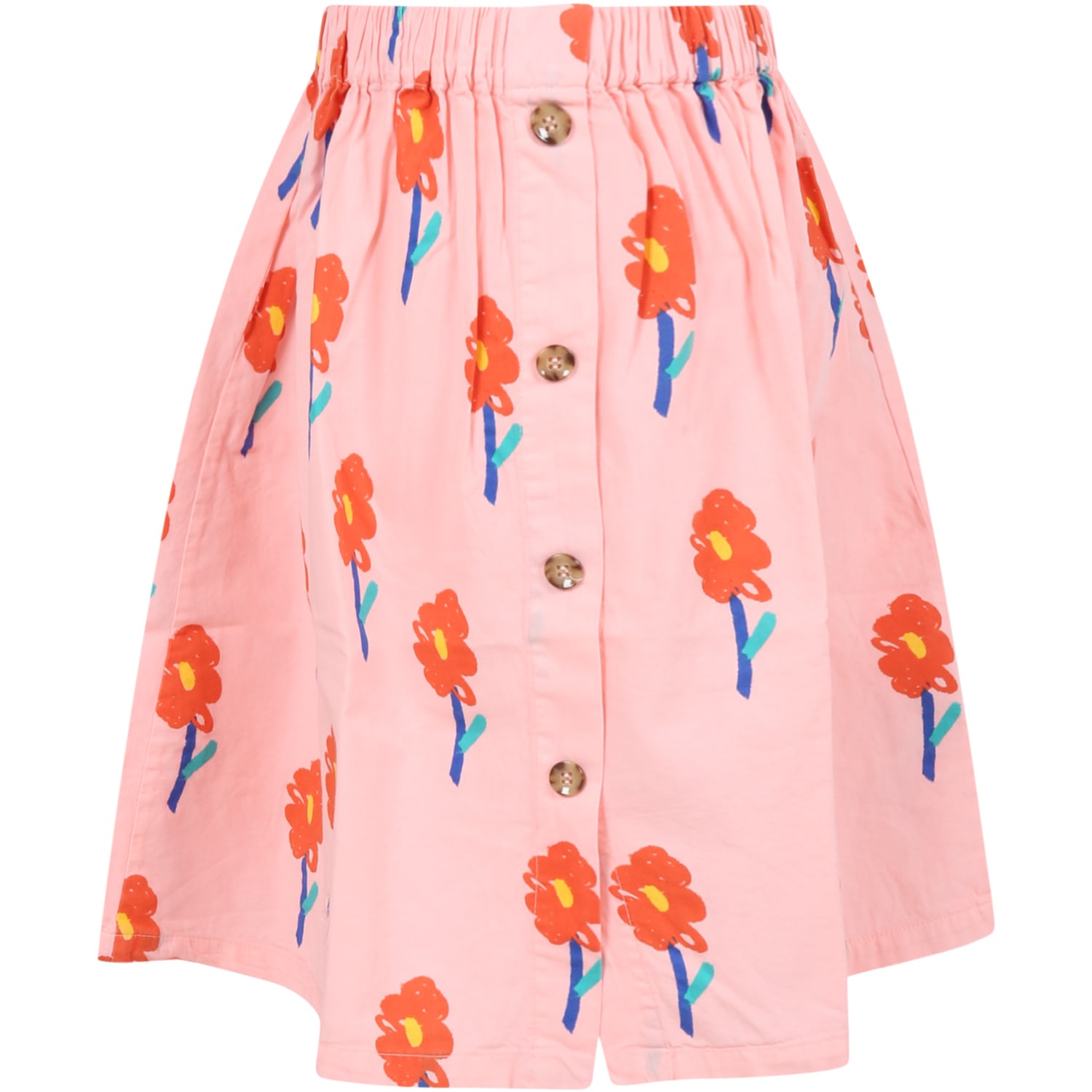 Bobo Choses Pink Skirt For Girl With Flowers