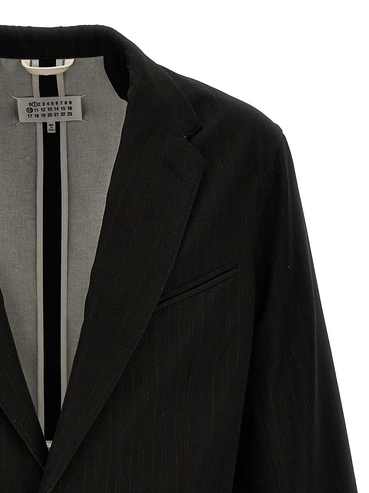 Shop Maison Margiela Pinstriped Button-up Blazer In Black