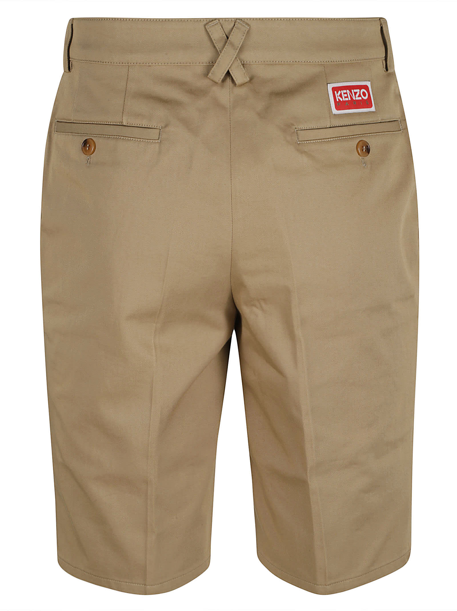 Shop Kenzo Logo Embroidered Chino Shorts In Dark Beige