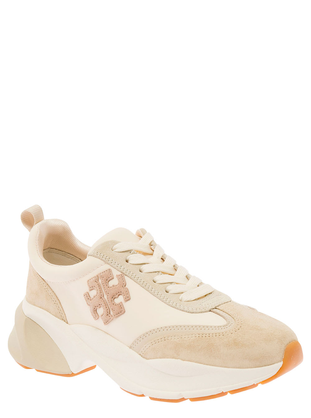 Shop Tory Burch Good Luck Beige Low Top Sneakers With Logo Detail And Oversized Platform In Suede Woman