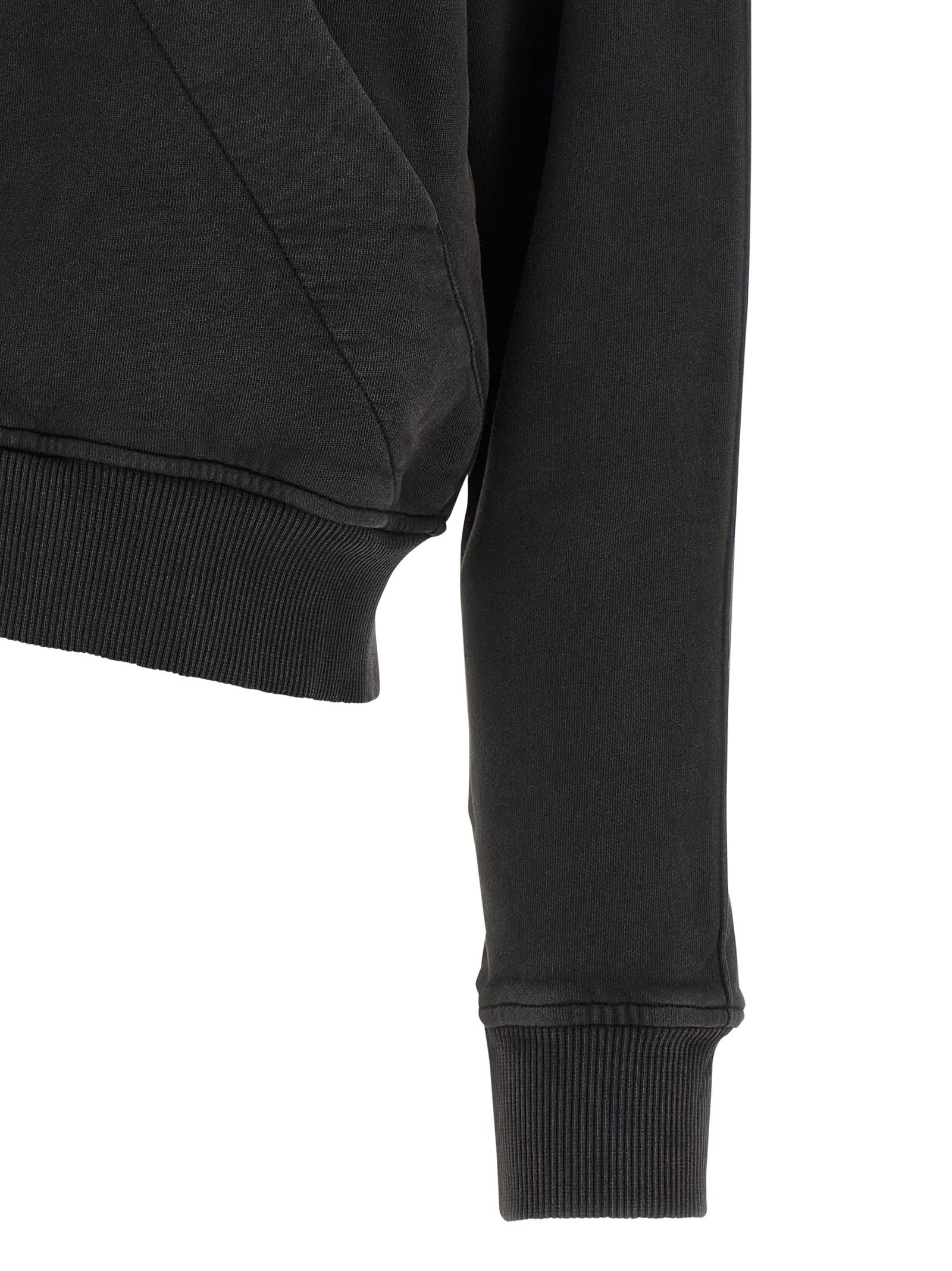 Attico Cropped Zip Fleece Ribbed Finish In Black