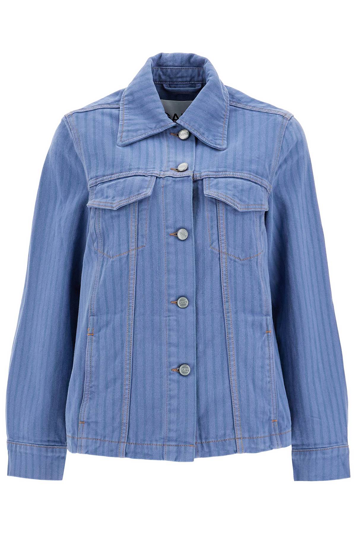 Shop Ganni Striped Overdyed Denim Jacket In Country Blue (blue)