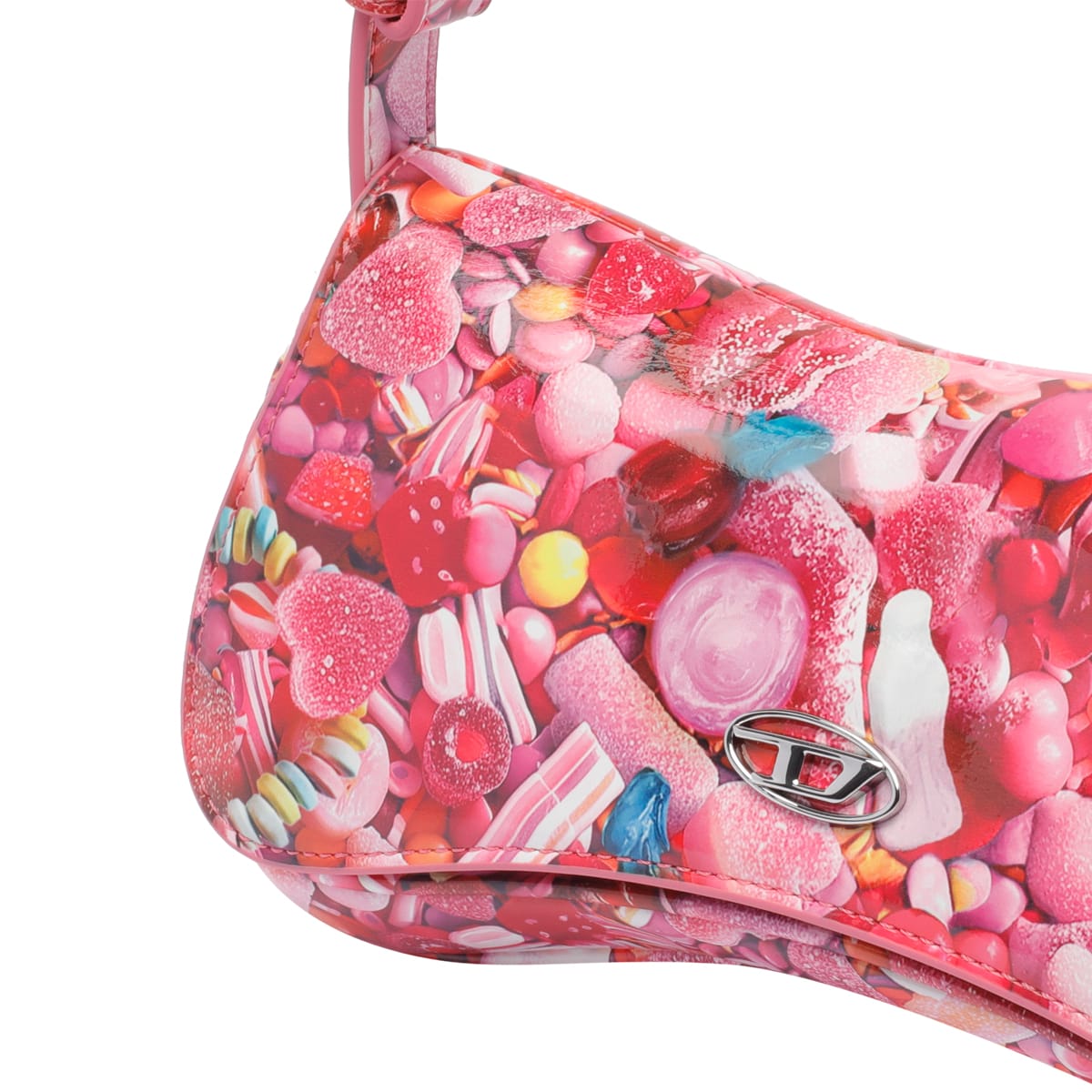 Diesel 'play' Pink Handbag With Oval D Logo Plaque On The Front And All-over Graphic Print In Pink White