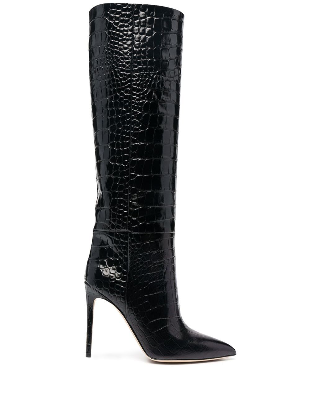 Black Crocodile Printed Leather Boots Paris Texas Woman