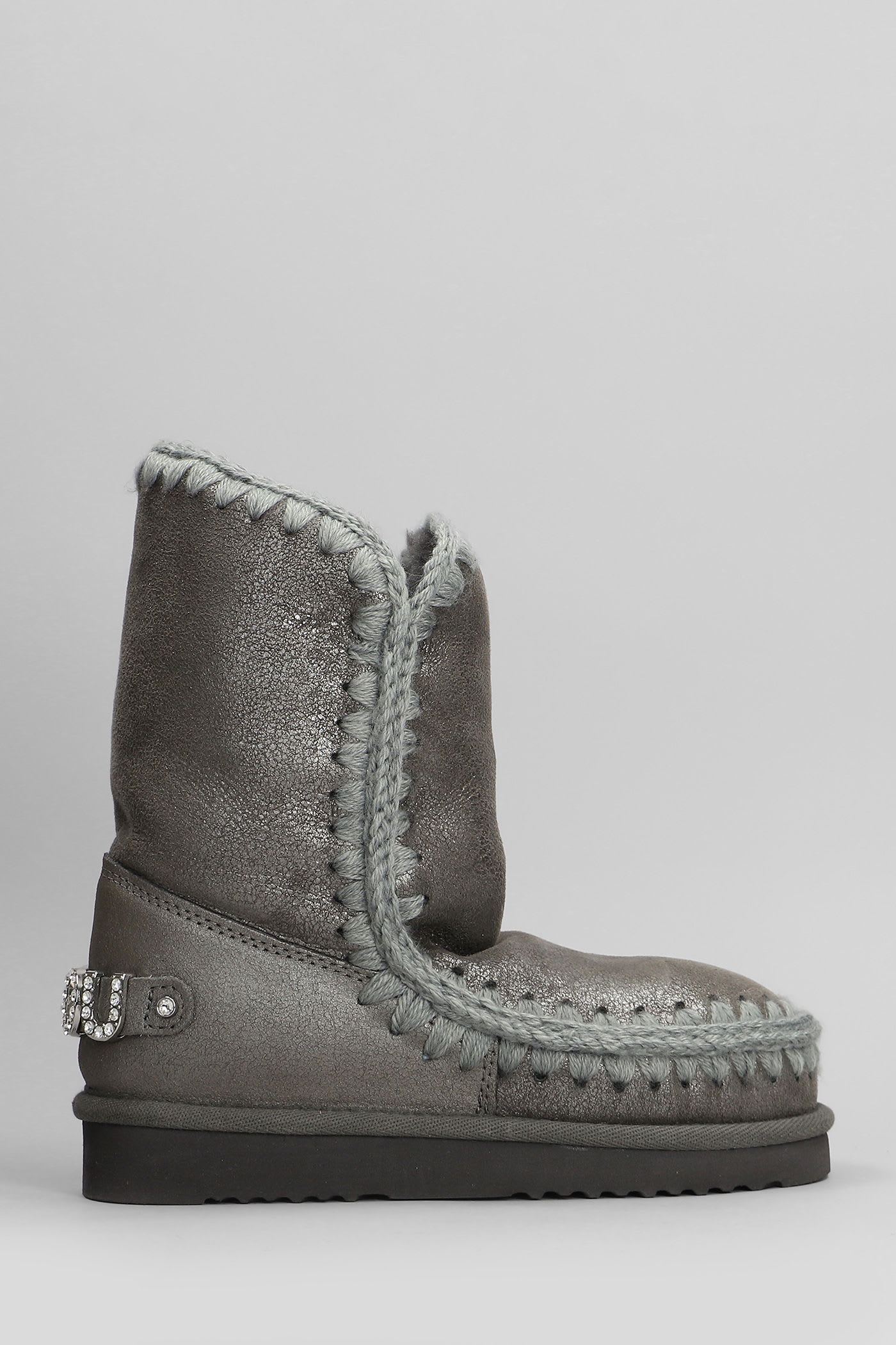 Mou Eskimo 24 Low Heels Ankle Boots In Grey Leather In Multi