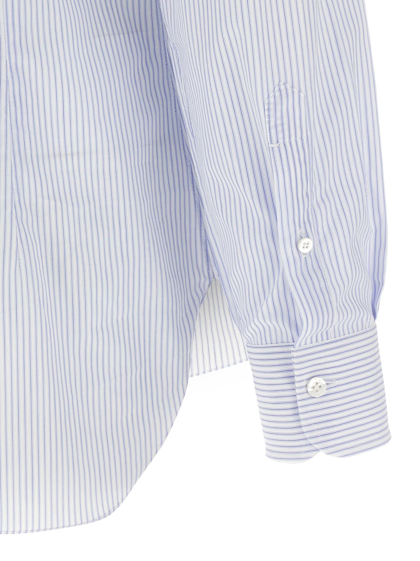 Barba Napoli Vertical Stripe Cotton Poplin Shirt With Structured Collar In Blue