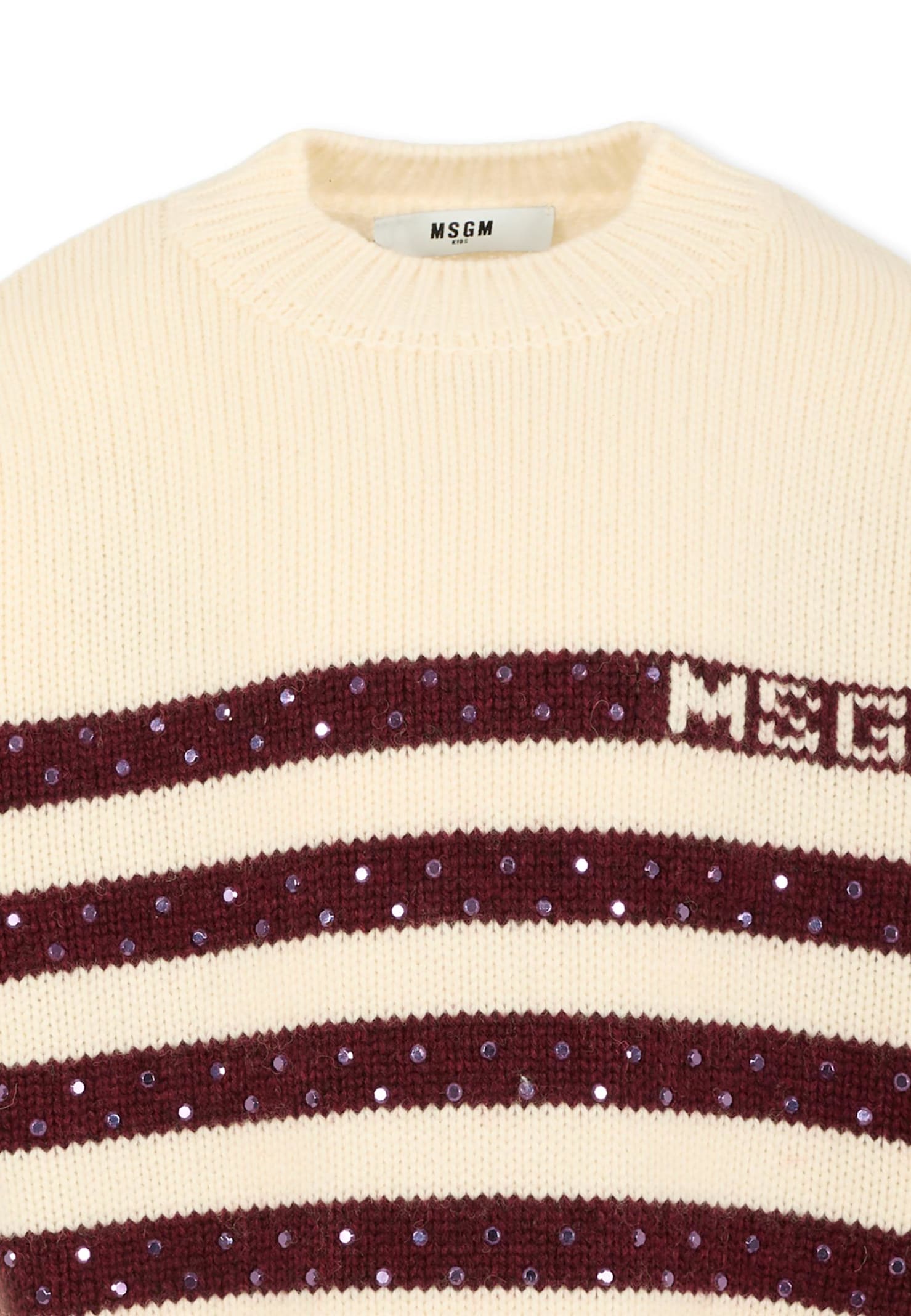 Msgm Ivory Swetaer For Girl With Logo In Neutral