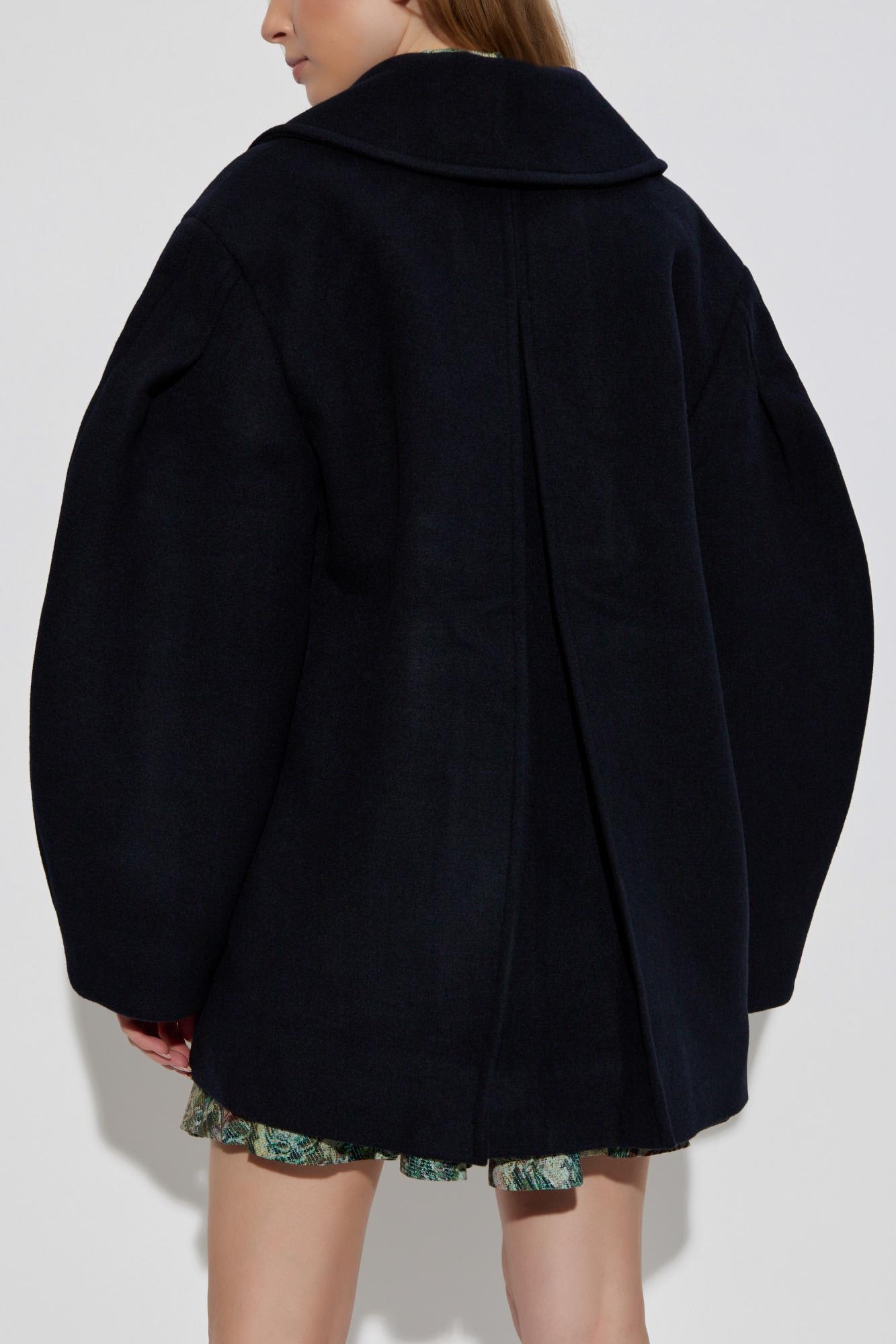 Ganni Short Wool Coat In Black