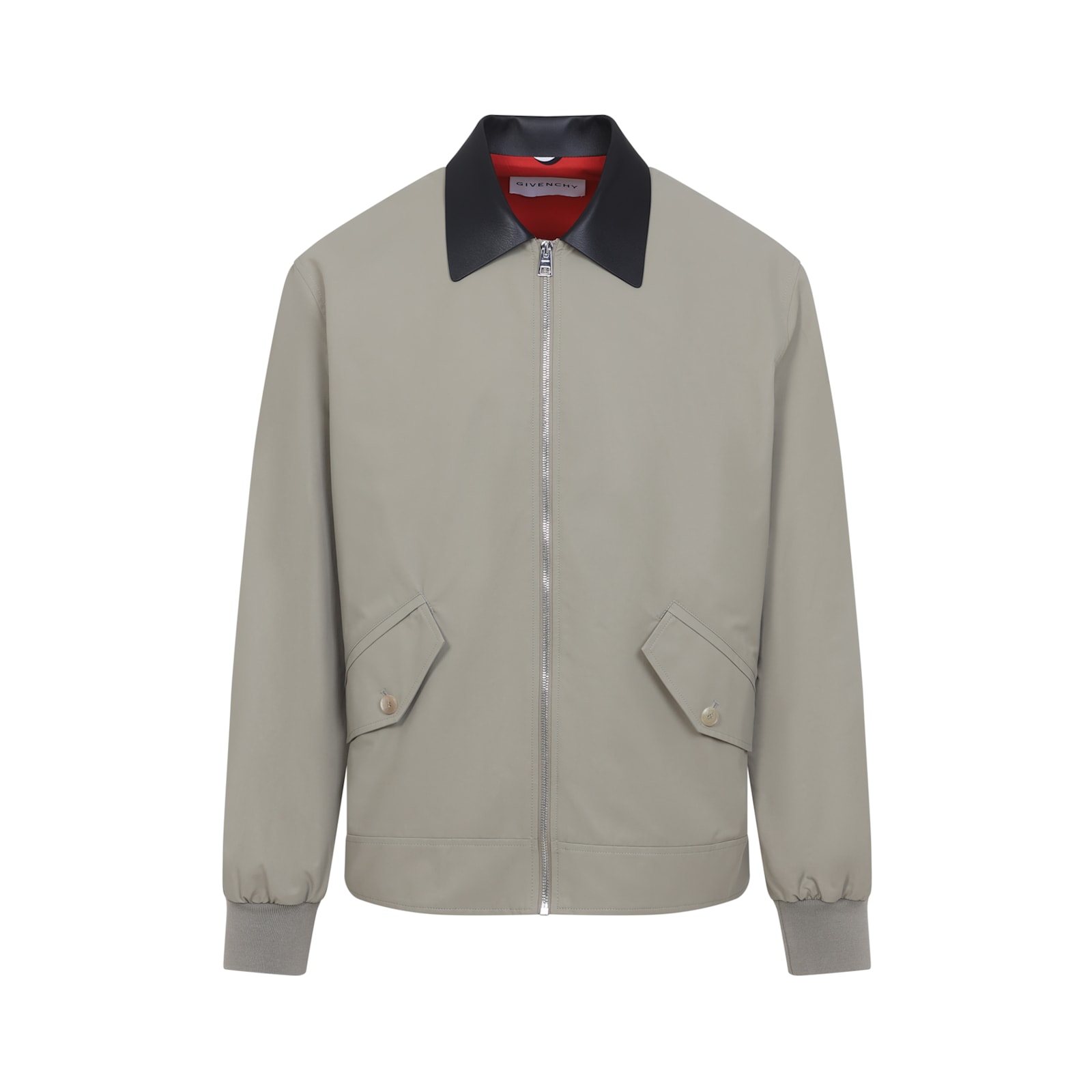 Givenchy Beige Cotton Twill Jacket With Black Leather Collar In Gray