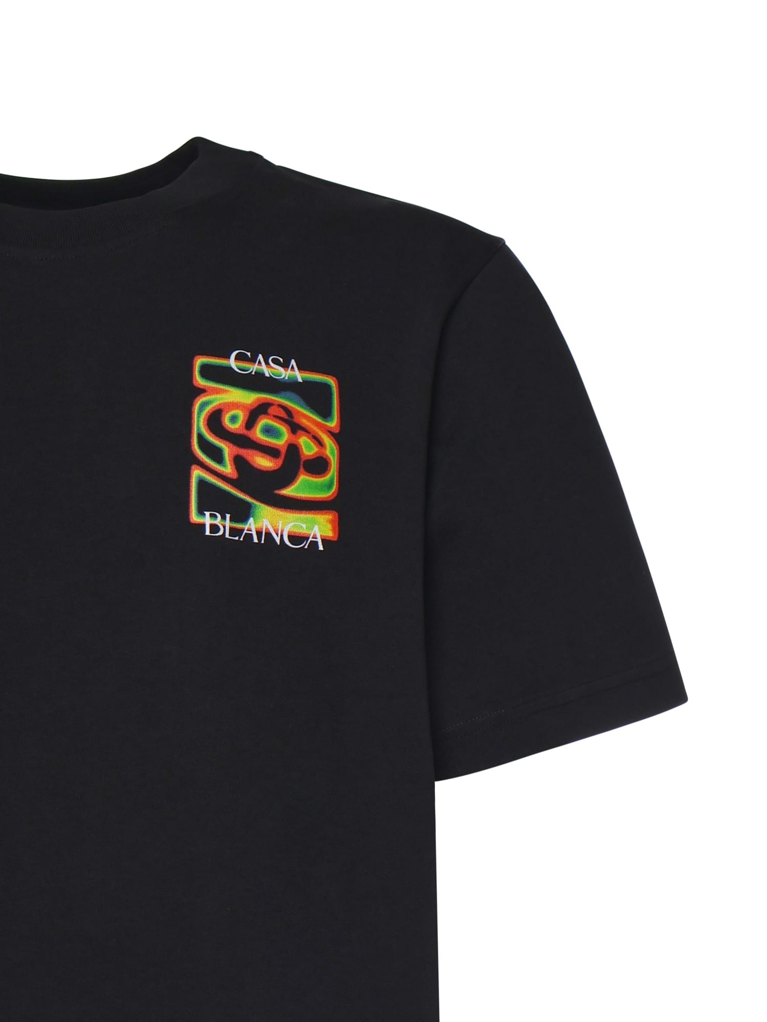 Casablanca Black Crewneck T-shirt With Logo Detail On The Front And Maxi Logo On The Rear In Cotton Man