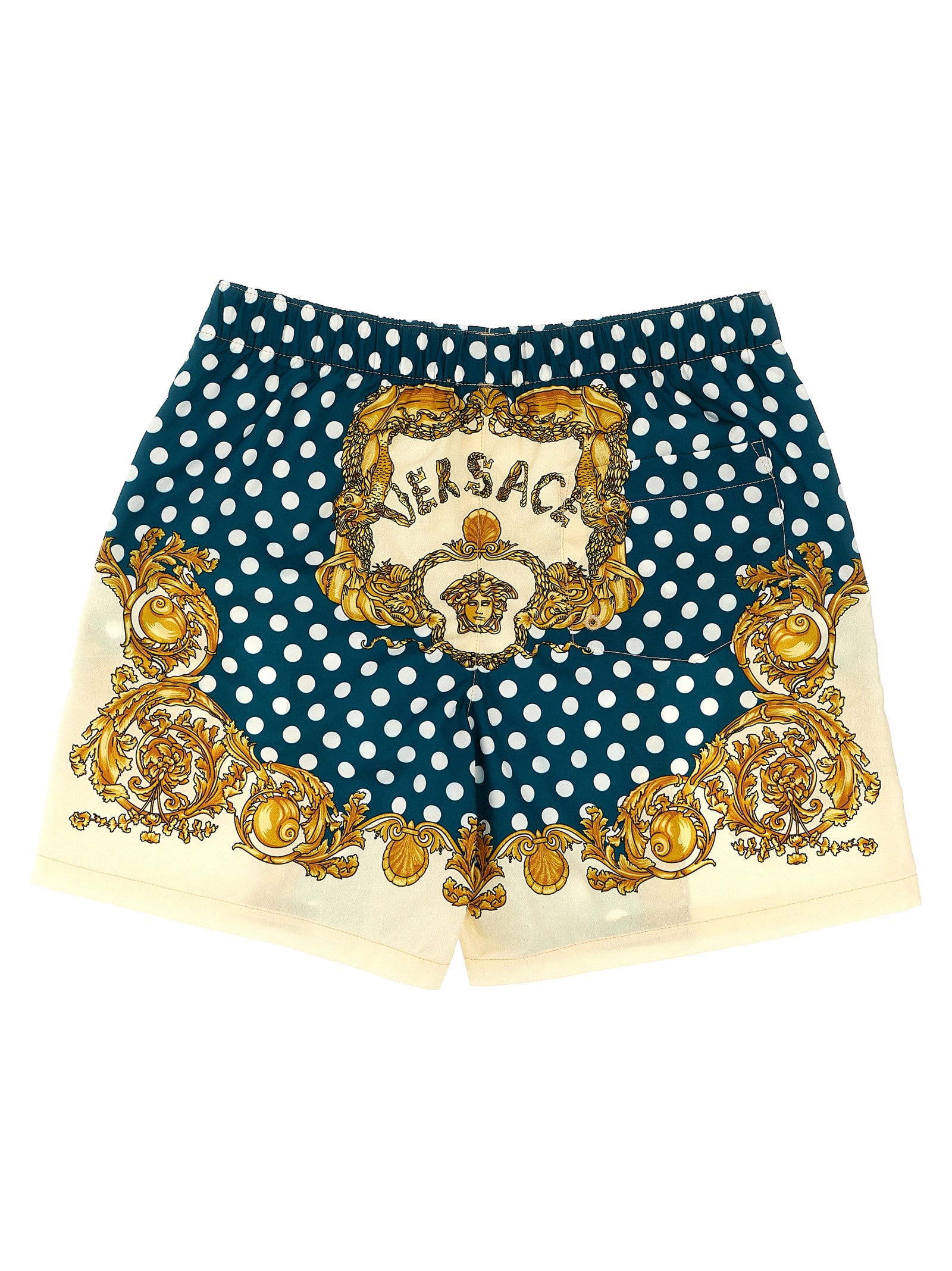 Shop Versace Seashell Baroque Polka Dot Kids Capsule Swimsuit In Multicolor