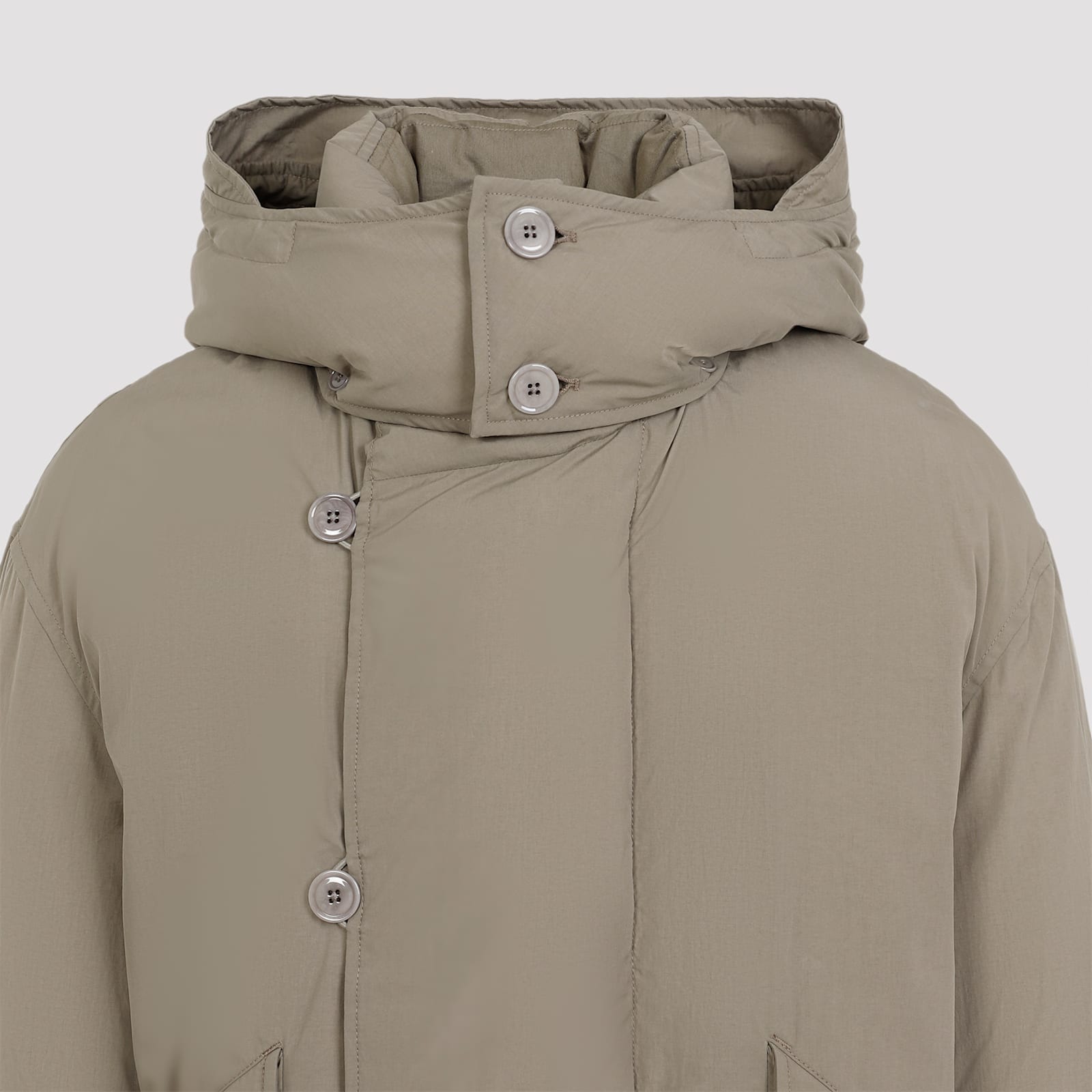 Shop Lemaire Hooded Puffer Blouson Jacket In Desert Sage