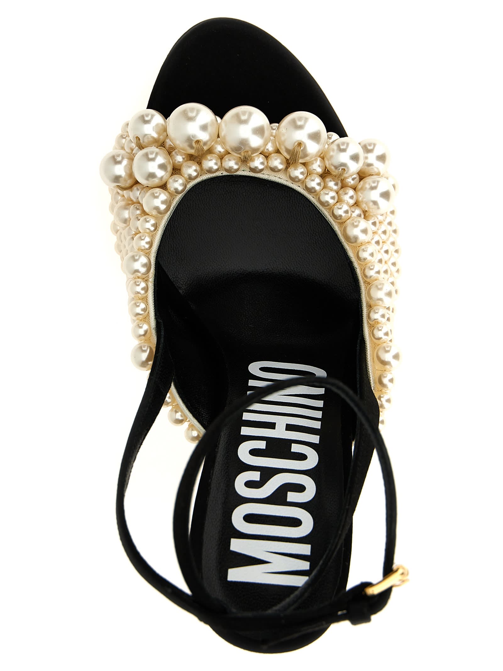 Shop Moschino Pearl Sandals In White/black